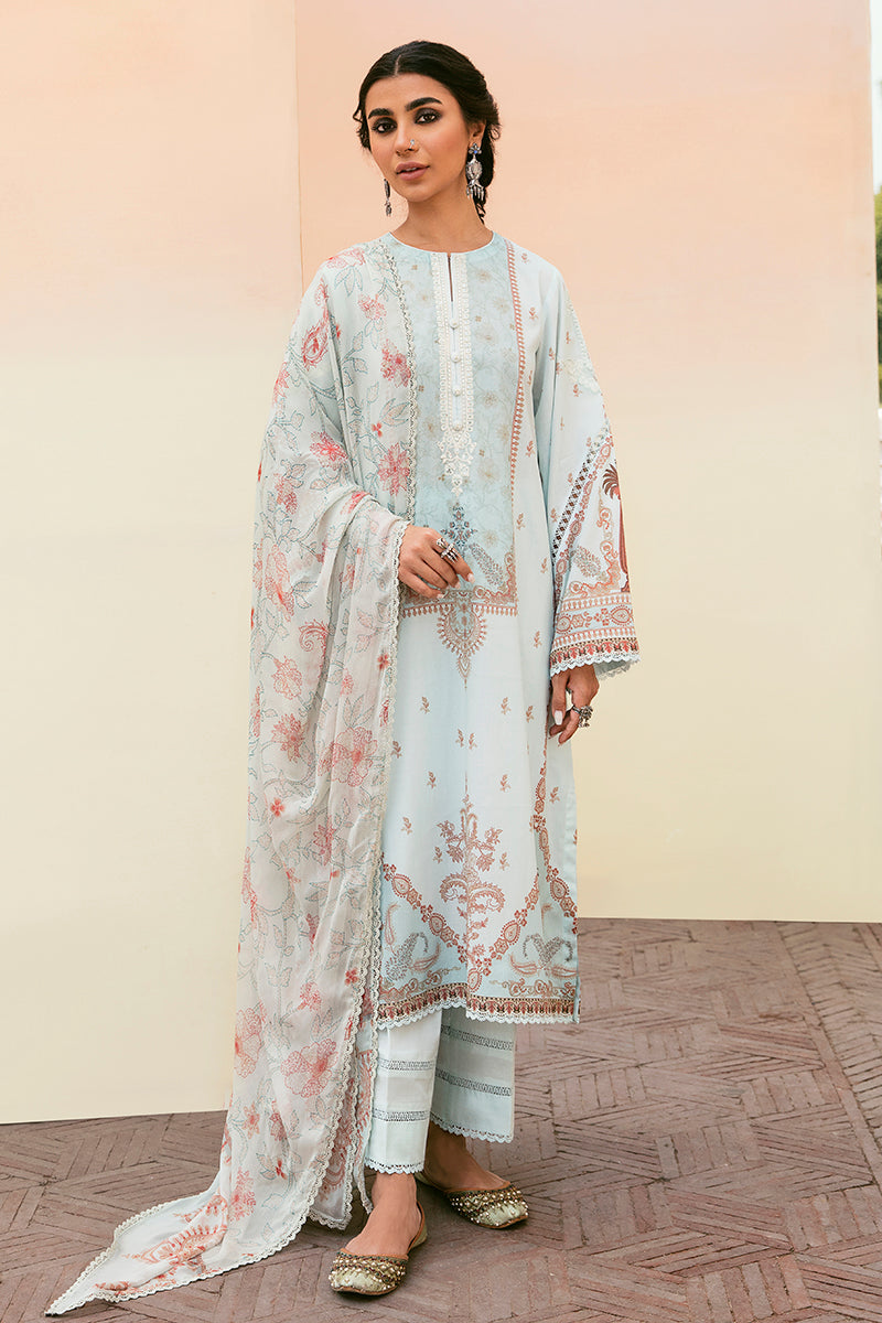 Stylish Misty Blue 3-Piece Printed Lawn Suit for Women | Floral Summer Outfit | Perfect for Parties, Weddings & Casual Wear