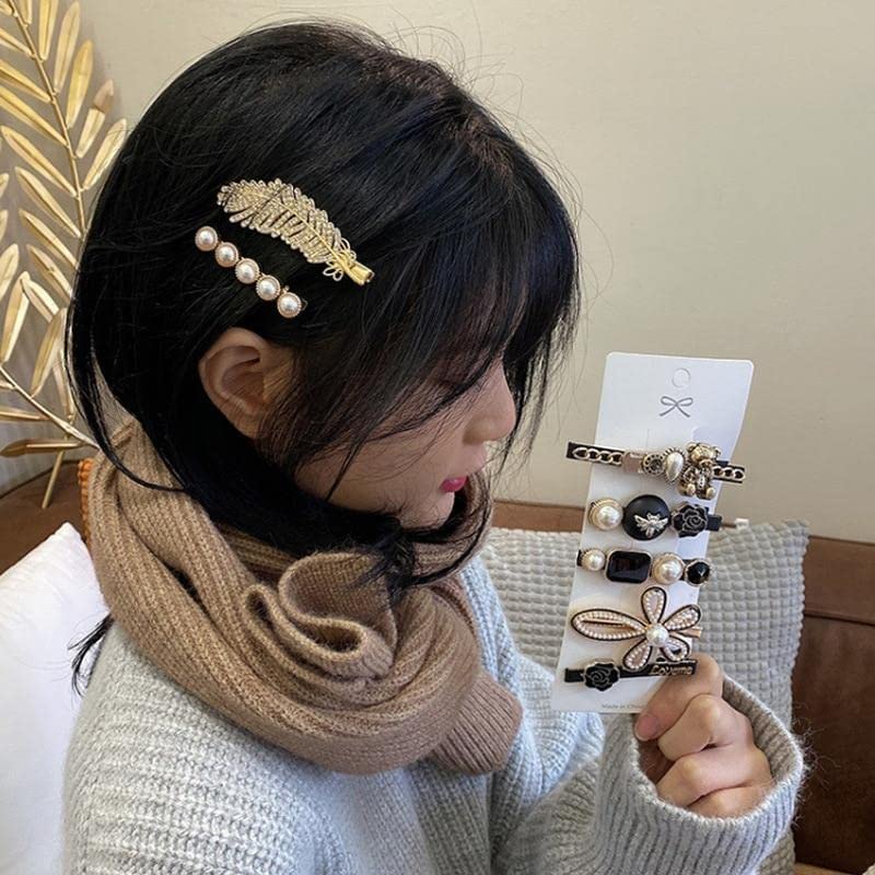 ASSU Korean Style Hair Clips - Elegant Pearl Rhinestone Metal Hairpins for Women & Girls (Pack of 5) | Perfect for Weddings, Parties & Daily Styling