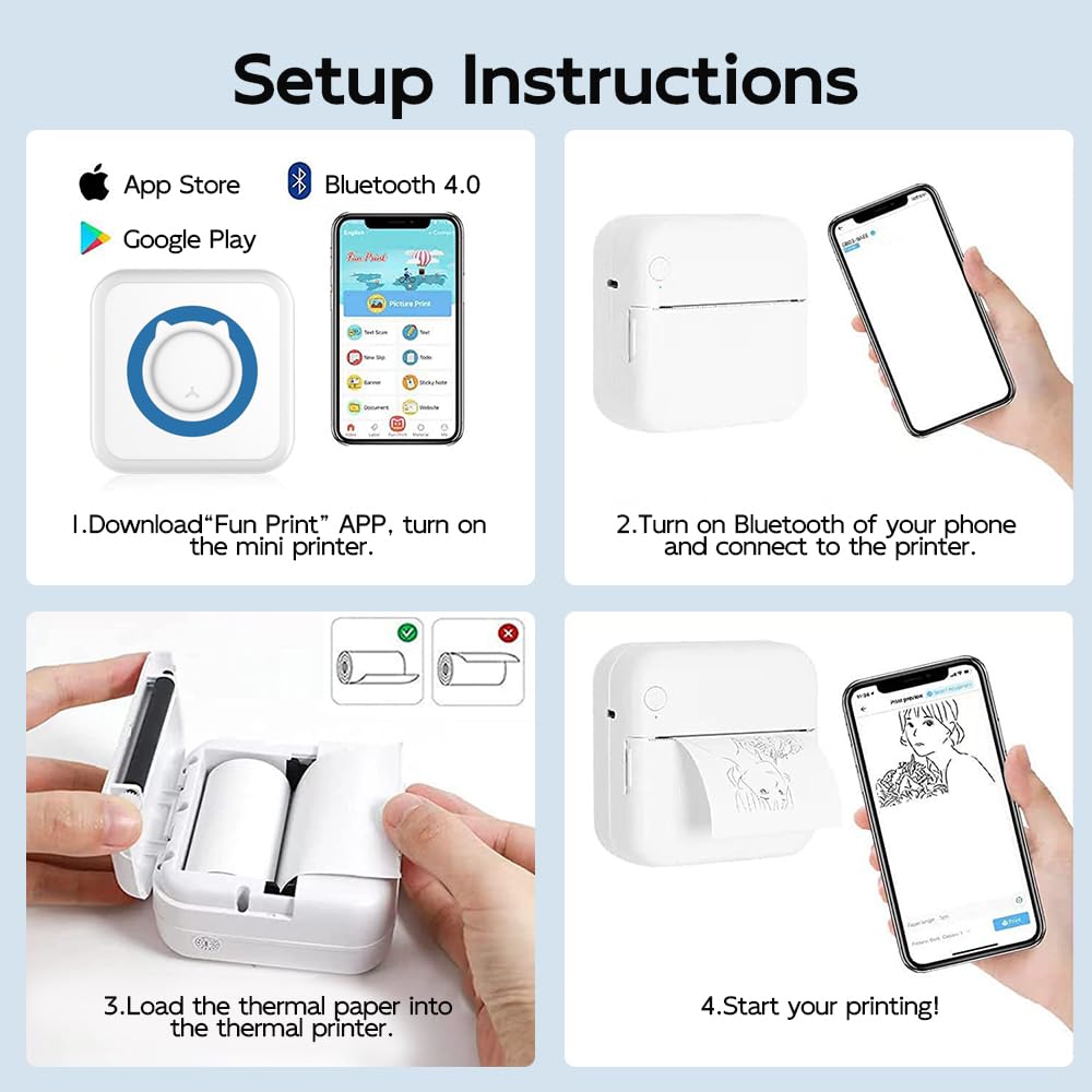 Mini Bluetooth Sticker Printer - Portable Thermal Photo Printer for iPhone, Smart Note Buddy with 10 Rolls Paper - Perfect for Journaling, Memos, Scrapbooking & DIY Crafts