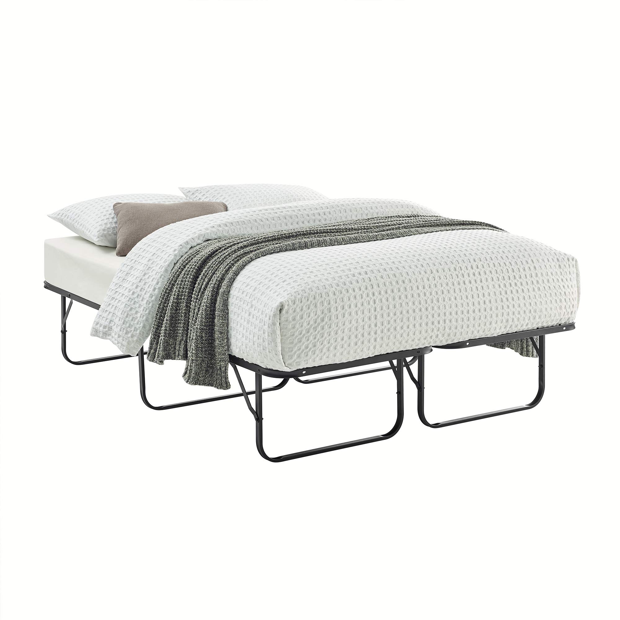 BIKAHOM 14 Inch Foldable Metal Platform Bed Frame Full Size - Tool Free Assembly, 13 Inch Under-Bed Storage Space, Convertible from Crib to Full Bed - Compact Mattress Foundation & Box Spring Replacement - Perfect for Small Apartments, Guest Rooms & Kids' Bedrooms