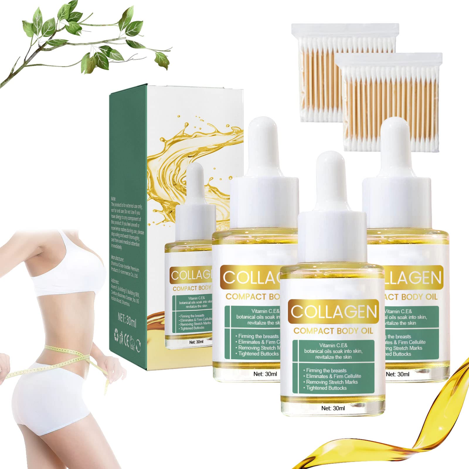 Flysmus Collagen Lifting Body Oil for Women - Anti-Aging & Firming Skin Treatment - 3 Pack - Perfect for Post-Shower Hydration & Massage Therapy