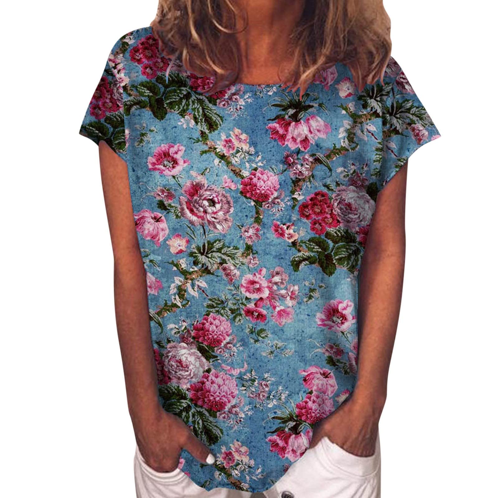 Women's Fashion Printed Short Sleeve O-Neck T-Shirt Blouse - Casual Summer Tops for Women | Perfect for Beach Outings, Daily Wear & Vacation Style