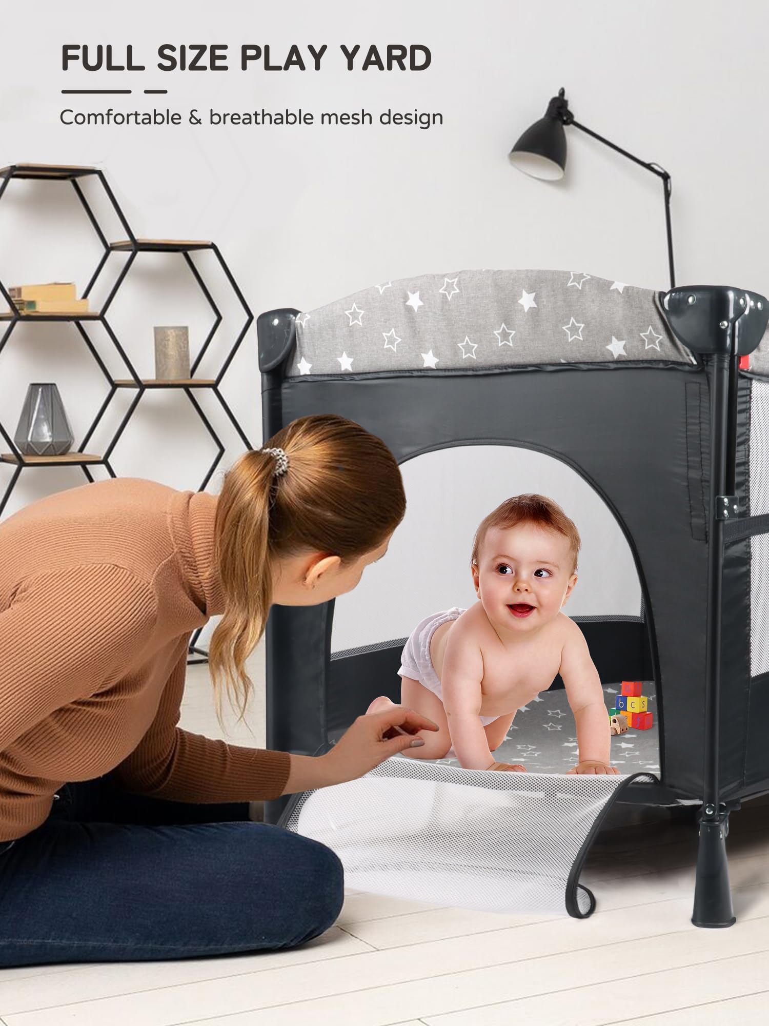Portable 5-in-1 Baby Bassinet Bedside Crib with Mosquito Net, Mattress & Diaper Changer - Convertible Playpen for Newborns to Toddlers (0-24 Months) - Ideal for Nursery, Bedroom Co-Sleeping & Travel