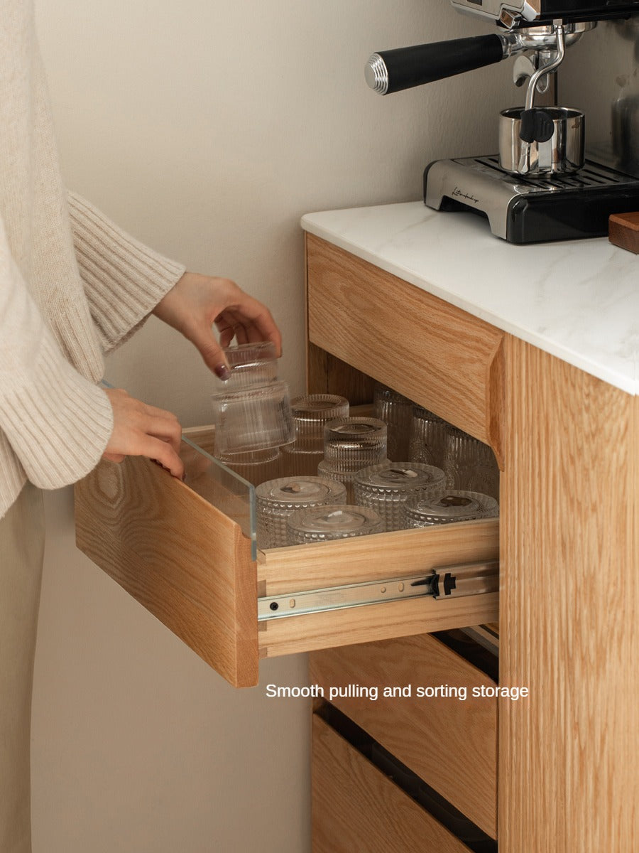 Solid Oak Wood Modern Rock Board Side High Tea Cabinet Buffet - Stylish Storage for Dining Room, Living Room & Kitchen | Perfect for Tea Parties, Buffets & Home Decor