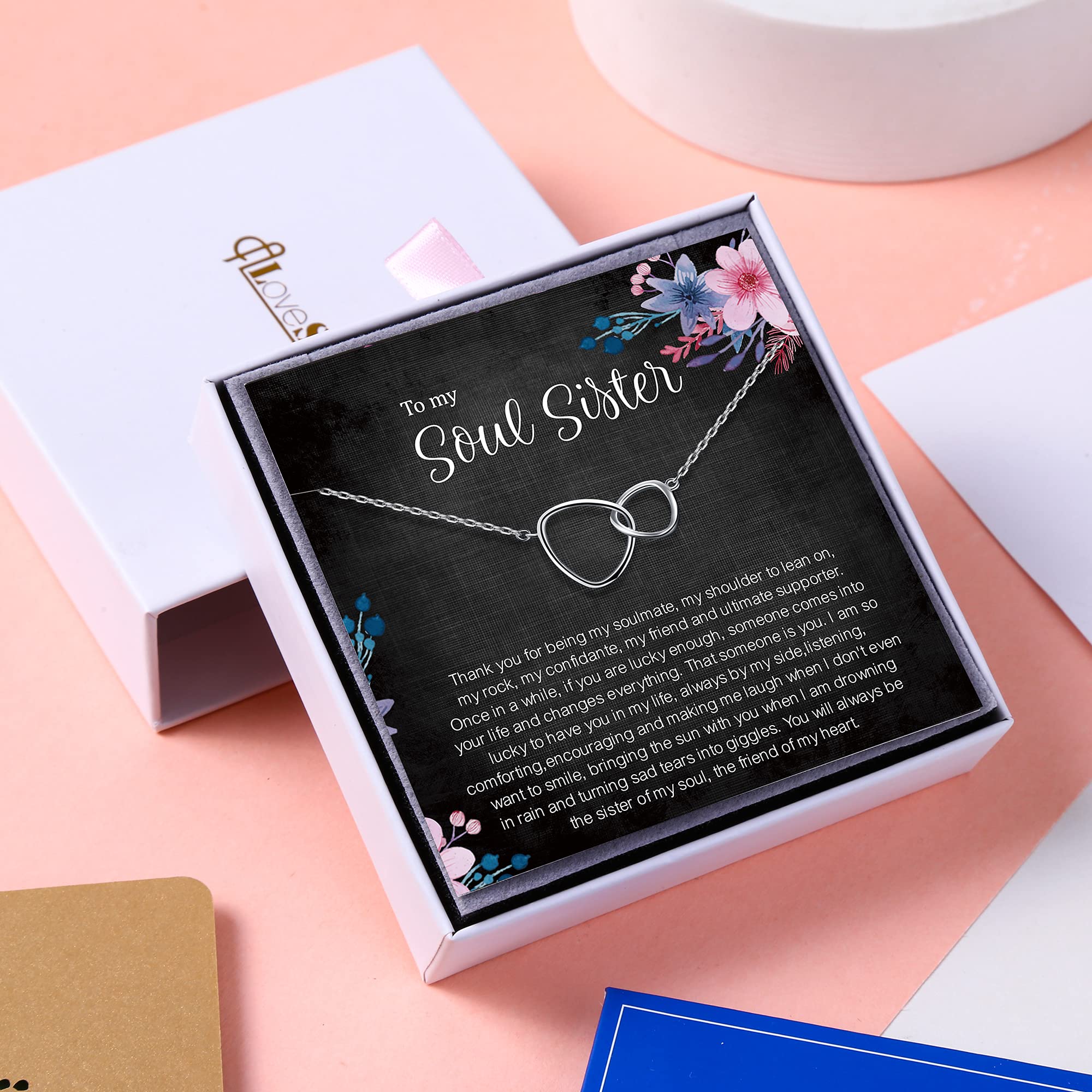 ALoveSoul Soul Sister Necklace - Best Friend Jewelry Gift for Women | Birthday & Friendship Present for Soul Sisters | Perfect for Anniversaries, Bridesmaids & Special Occasions