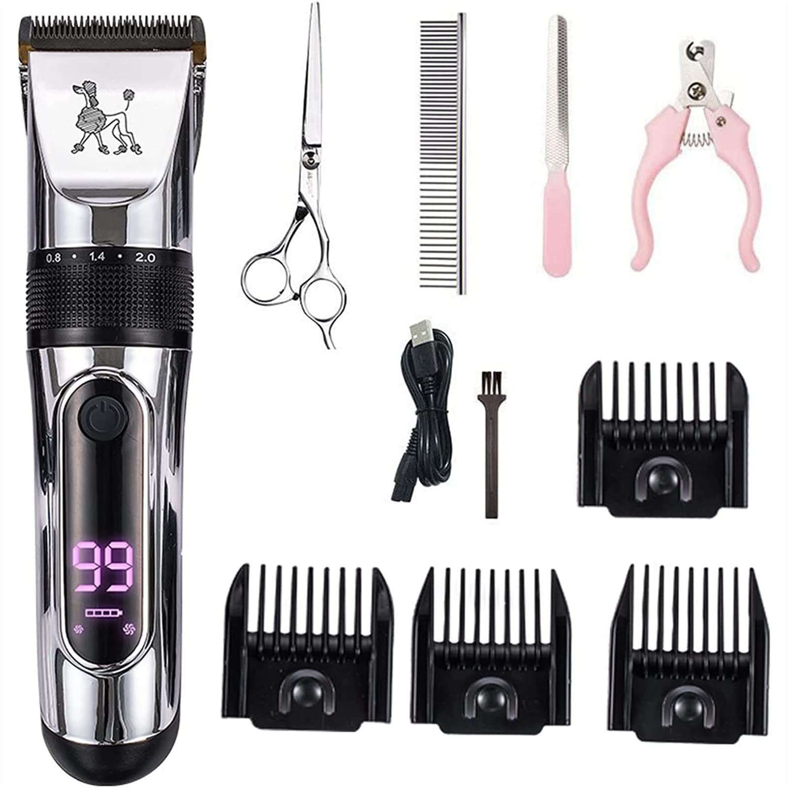 USB Rechargeable Dog Clippers & Grooming Kit - Cordless Pet Hair Trimmer for Dogs & Cats with LED Display, Quiet & Washable - Perfect for Home Grooming & Professional Use
