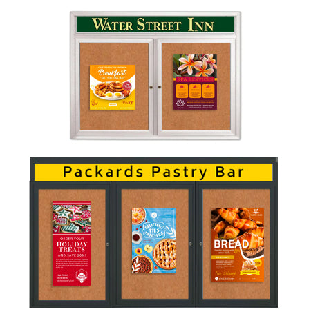 Enclosed Indoor Bulletin Boards with Custom Message Header & LED Lights - 2 & 3 Door Wall Mount Metal Display Cases (35+ Sizes) for Offices, Schools & Retail Stores