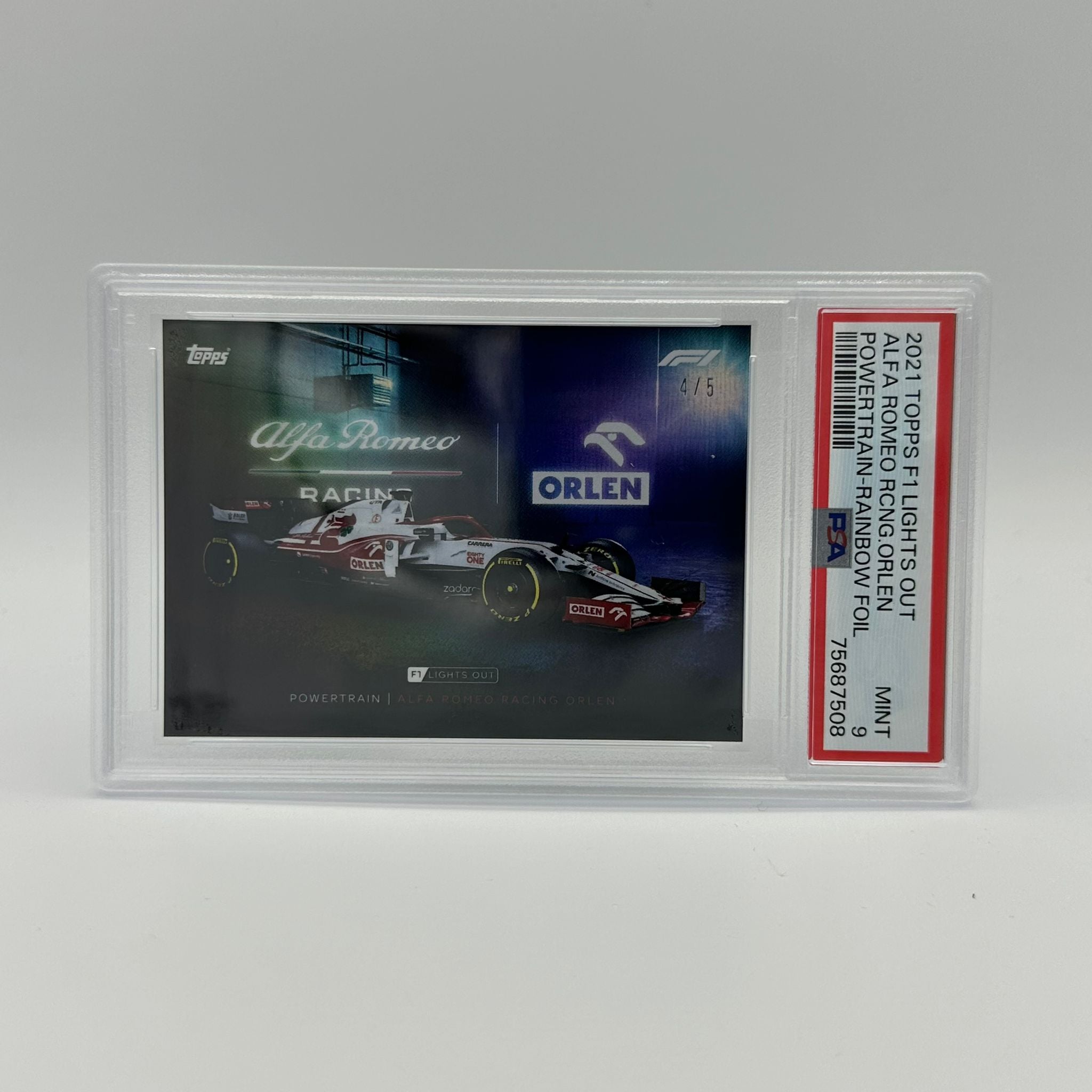PSA 9 Alfa Romeo 4/5 Powertrain Rainbow Foil Trading Card - Rare Collectible for Car Enthusiasts & Trading Card Game Players
