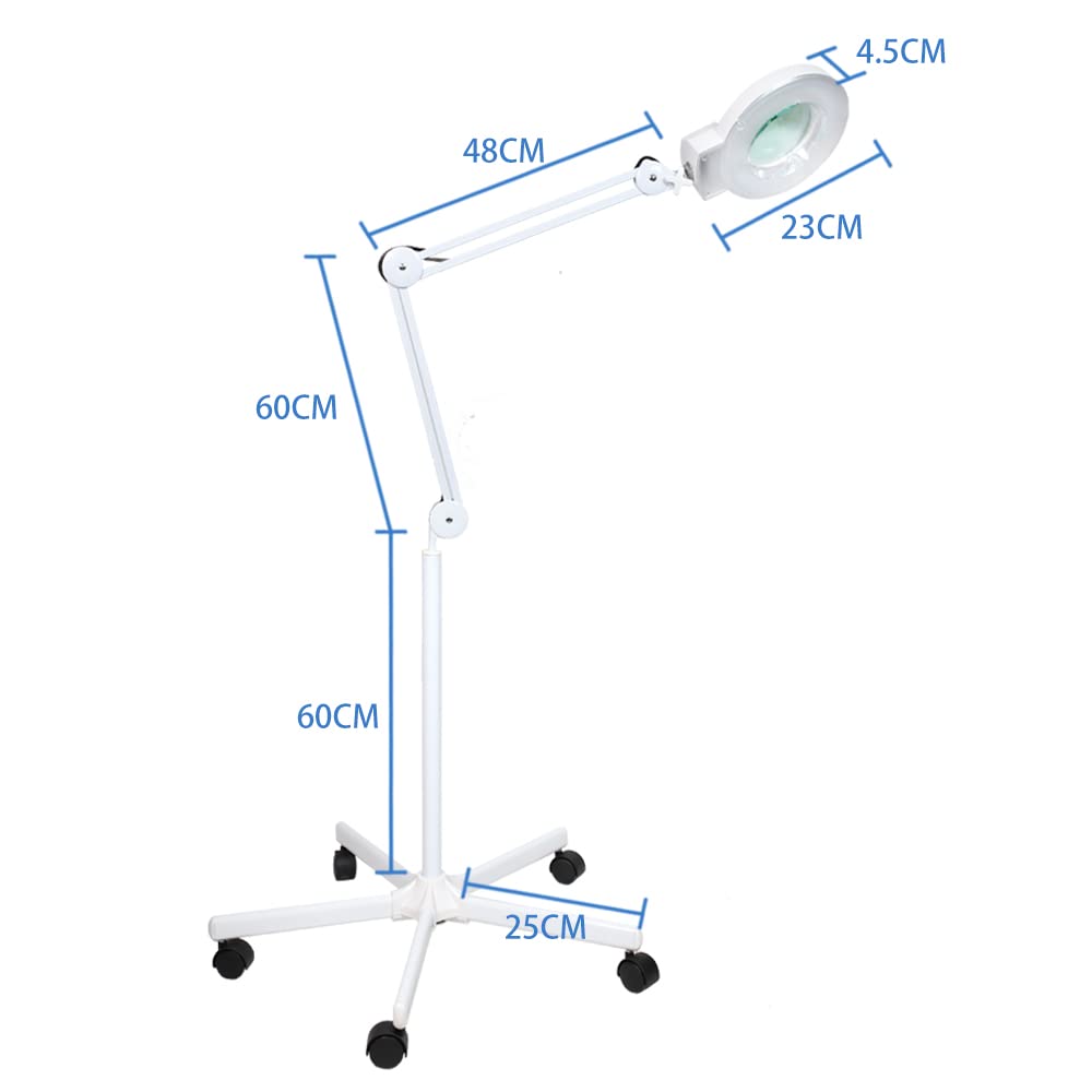 Sanqiao 5X Magnifying Floor Lamp with Adjustable LED Light - Vertical Stand for Beauty Salon, Tattoo, Nail & Skin Care - Perfect for Makeup Application, Eyebrow Shaping & Detailed Work