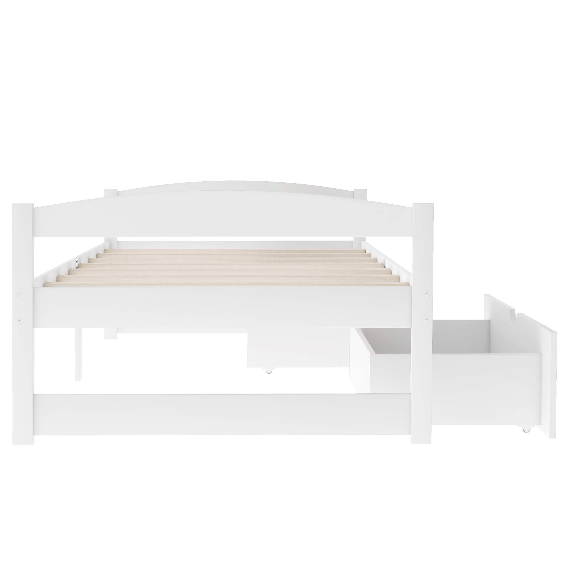 Merax Twin Size Wooden Platform Bed Frame with 2 Storage Drawers - No Box Spring Needed, White Daybed for Small Spaces & Guest Rooms - Perfect for Apartments, Dorms & Cozy Bedrooms