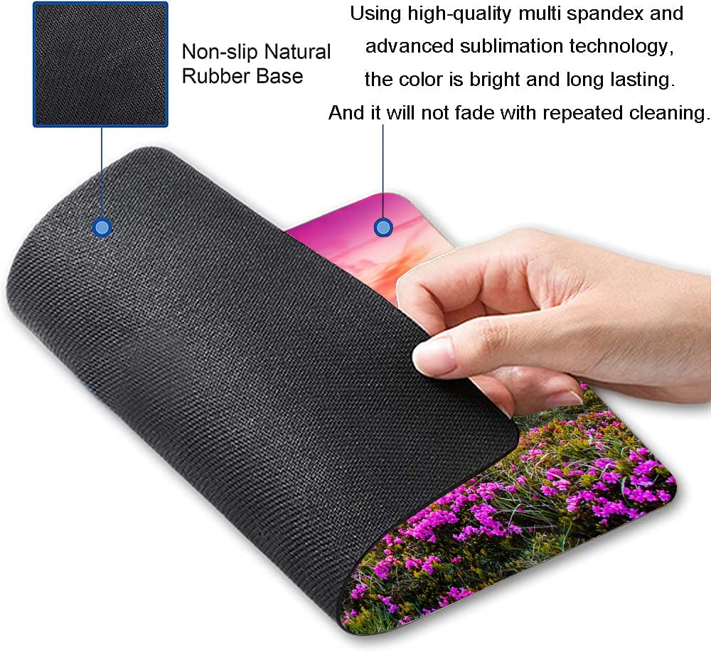 Custom Gaming Mouse Pad - Large Rectangular Non-Slip Rubber Base with Nature-Inspired Purple Flower Meadow Mountain Design | Perfect for PC, Laptop, Office & Gaming Setup