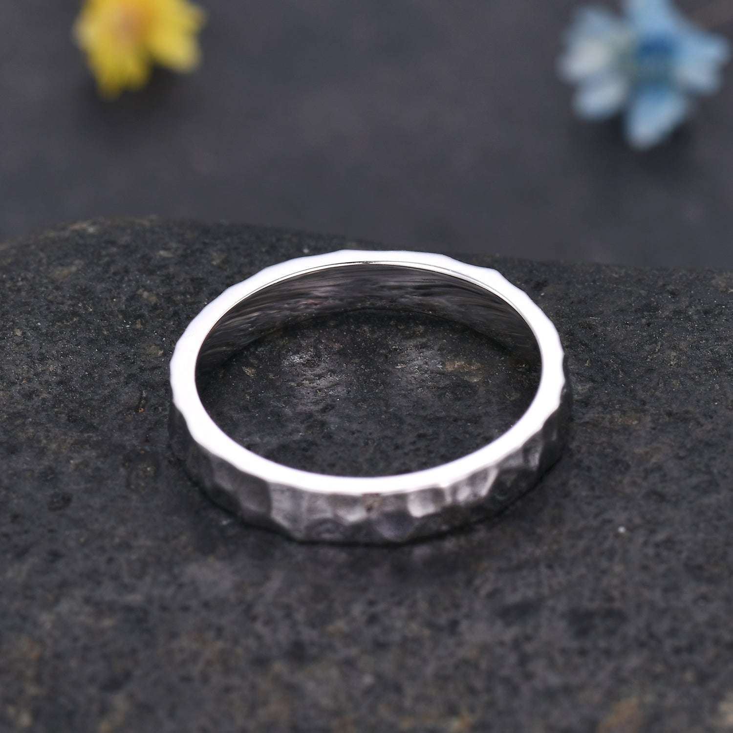 3mm Men's Hammered White Gold Wedding Band Ring - Classic & Durable for Everyday Wear, Anniversary & Special Occasions