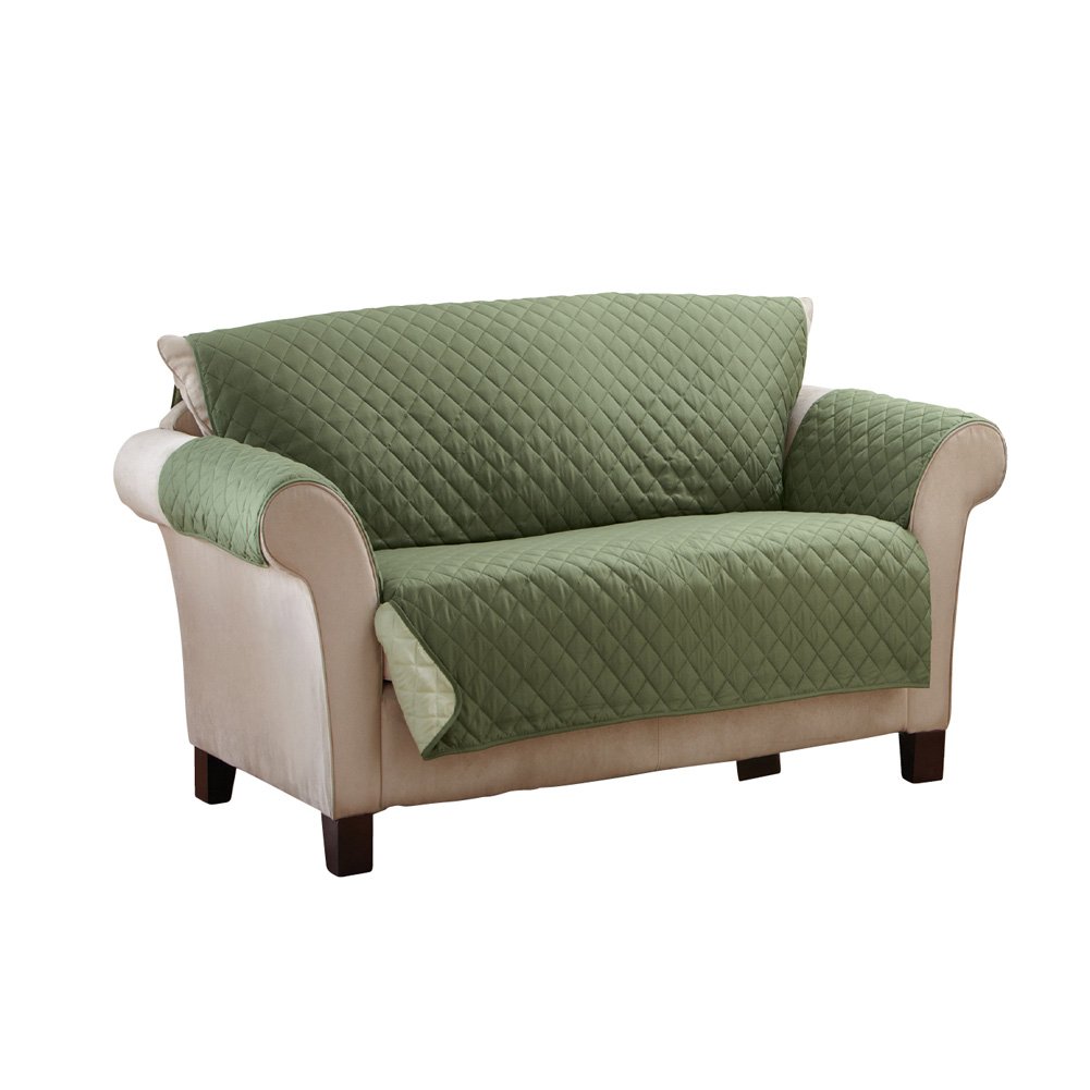 Reversible Quilted Furniture Protector Cover for Loveseat - Olive/Sage | Collections Etc | Waterproof & Anti-Slip Sofa Protector | Perfect for Pets, Kids & Home Decor