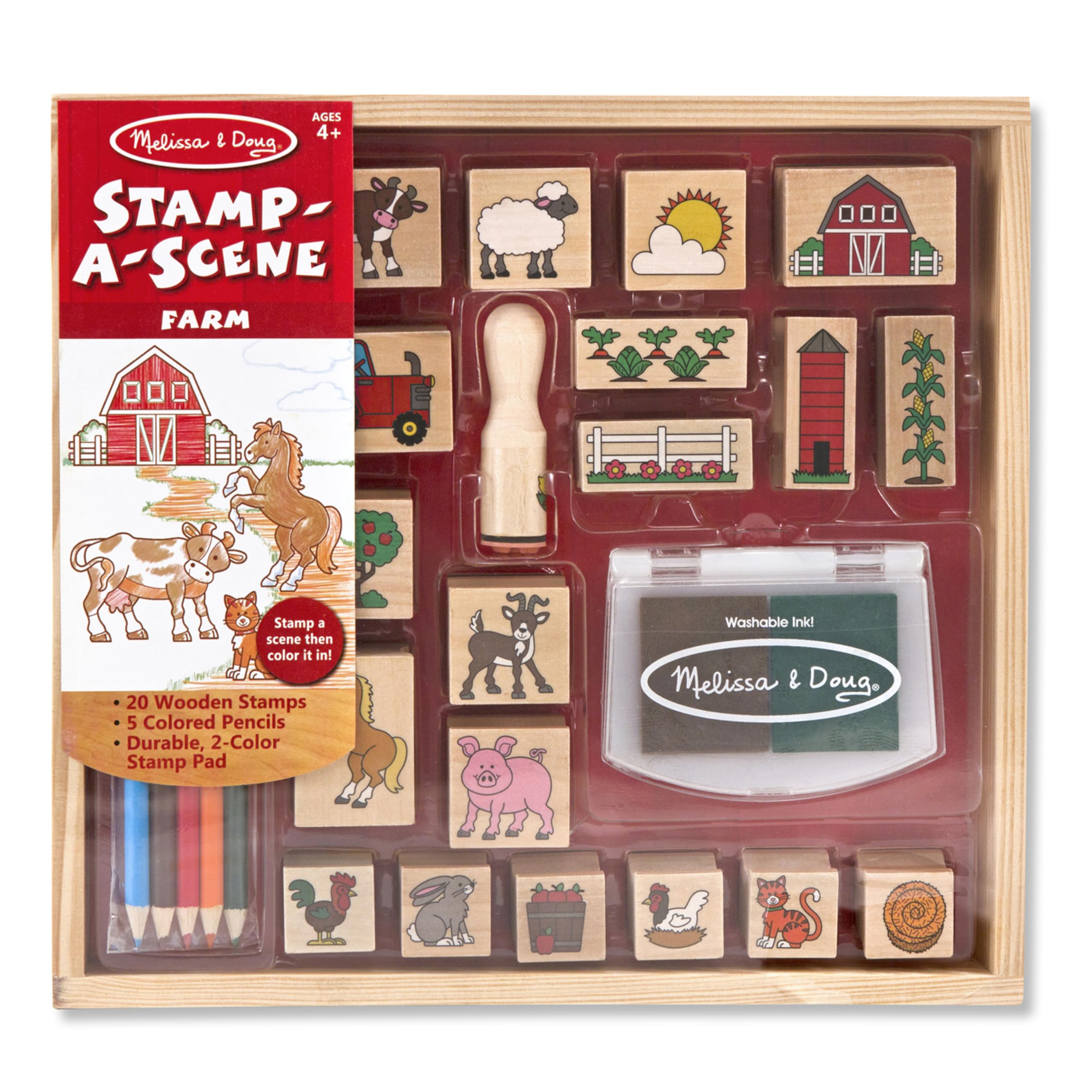 Melissa & Doug Farm Animal Stamp Set - Kids Wooden Toy Stamps for Creative Play, Arts & Crafts, and DIY Scrapbooking Projects