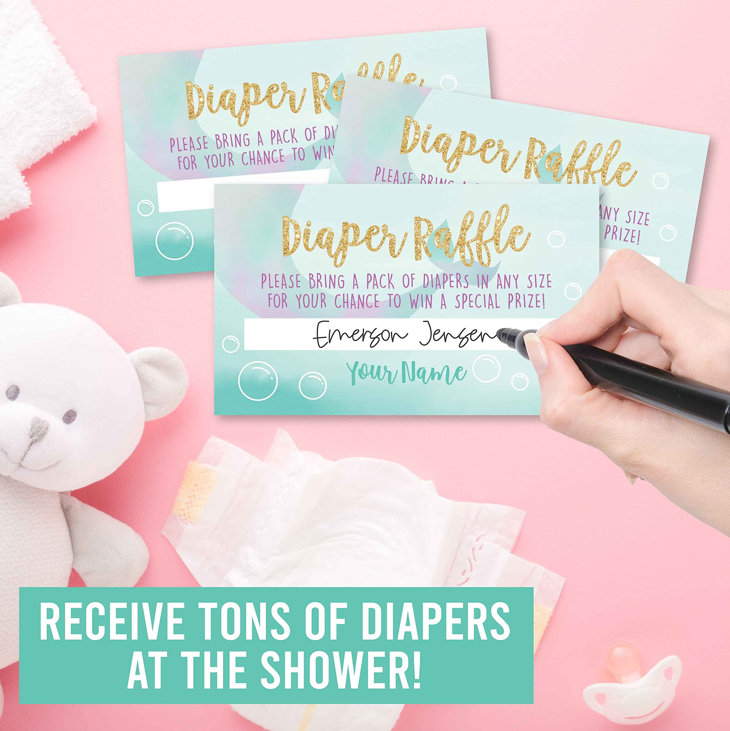 Hadley Designs 25 Baby Shower Diaper Raffle Tickets - Mermaid Theme Baby Shower Games for Girls, Diaper Raffle Cards, Baby Raffle Tickets, Baby Shower Invitations & Party Ideas | Perfect for Mermaid-Themed Baby Showers, Gender Reveals & Newborn Celebrations