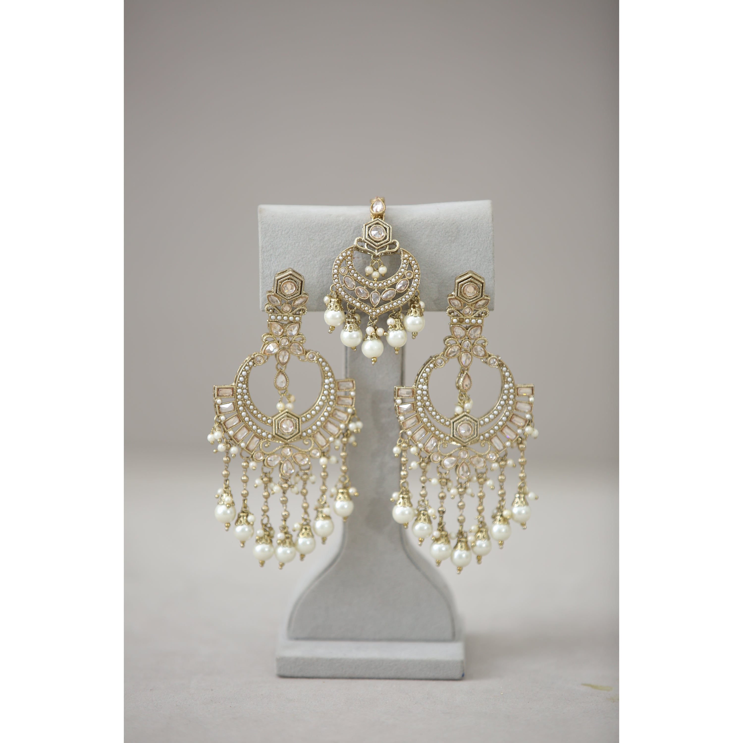 Exquisite Polki Diamond Earrings with Tikka - Traditional Indian Jewelry for Weddings, Festivals & Special Occasions
