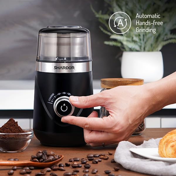 SHARDOR 2.0 Electric Coffee Grinder for Beans, Espresso, Herbs & Spices - Adjustable with 2 Removable Stainless Steel Bowls (Wet/Dry) - Perfect for Home Brewing, Barista Use & Kitchen Prep - Black