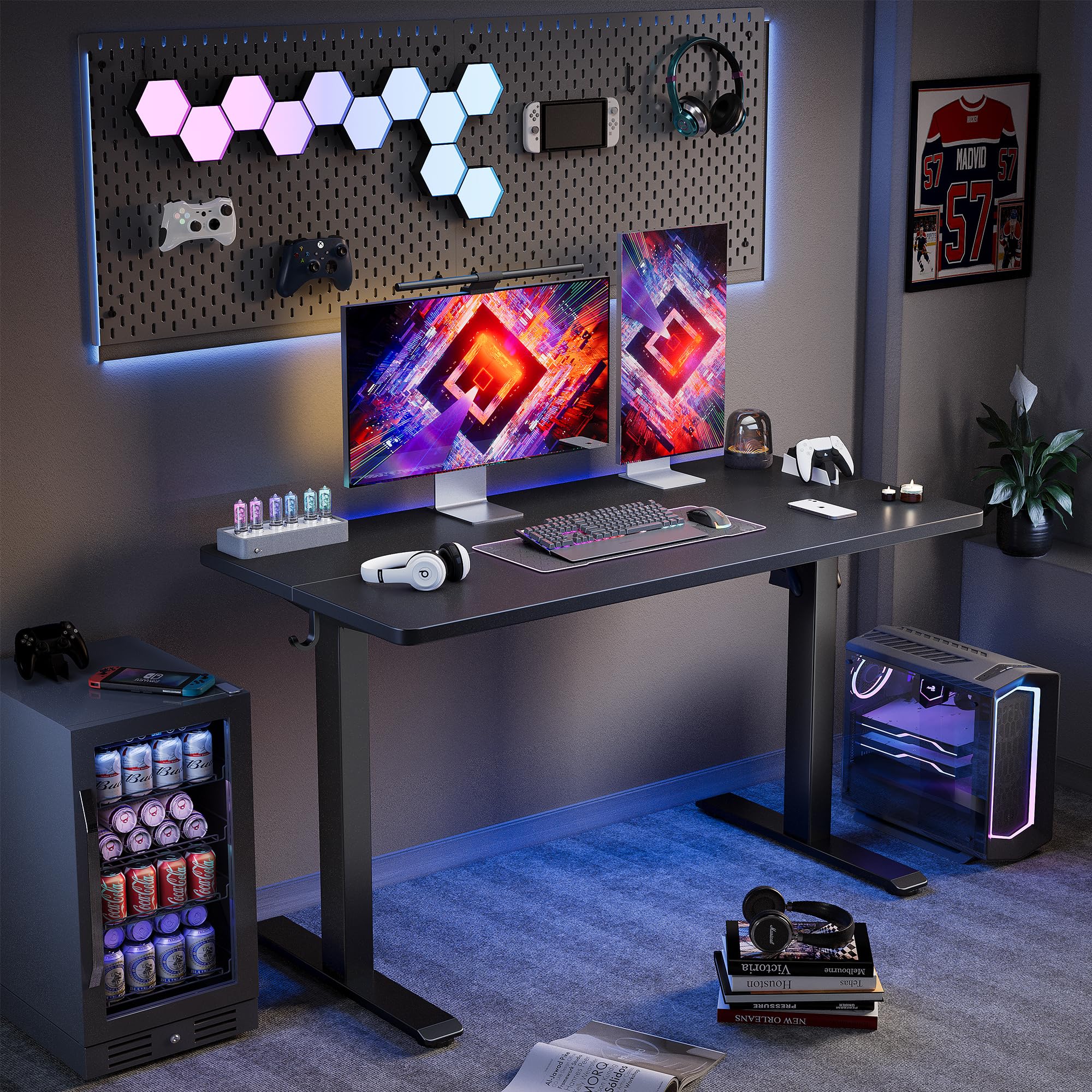 TIQLAB 47 Inch Computer Desk with T-Shaped Legs - Modern Home Office Desk for Gaming, Study & Work - Sturdy Writing Workstation (Black) - Perfect for Small Spaces & Home Offices