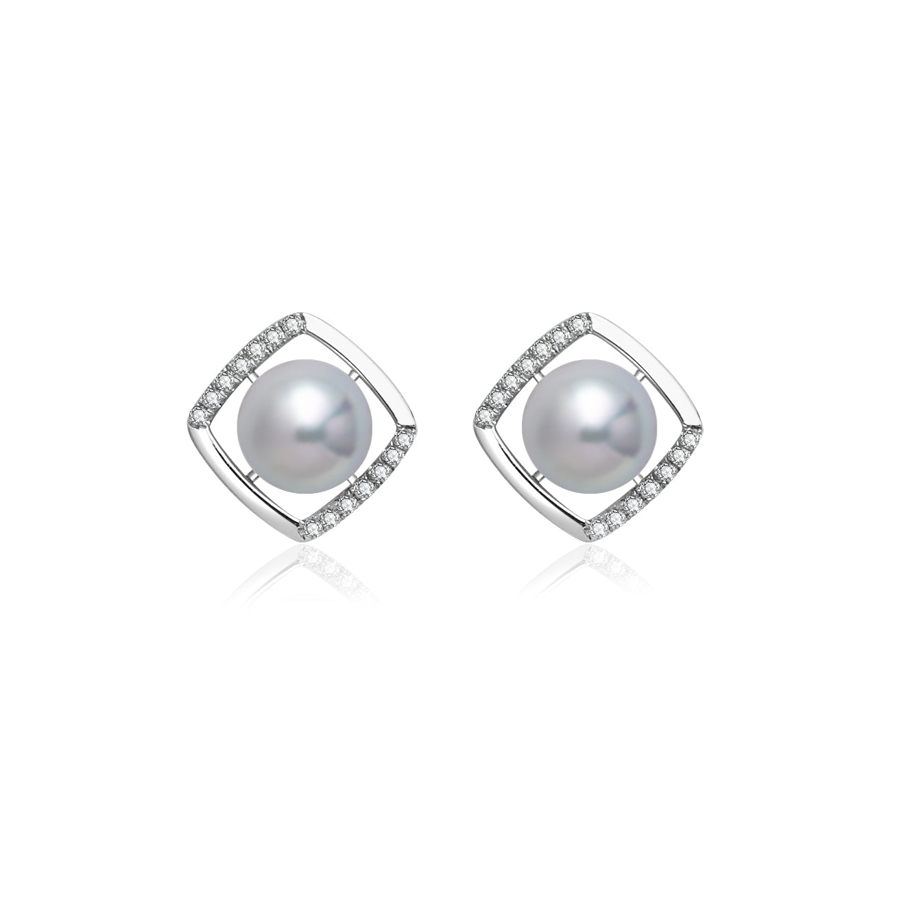 18K Gold Diamond Silver Blue Akoya Pearl Earrings for Women - Luxury Elegant Pearl Jewelry Gift for Wedding, Anniversary & Special Occasions - KE00126