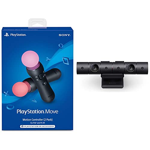 PlayStation Move Motion Controllers - 2 Pack with 4K Camera for PS4 & PS5 | VR Gaming Accessories for Immersive Experience | Perfect for Family Game Night & Virtual Reality Adventures