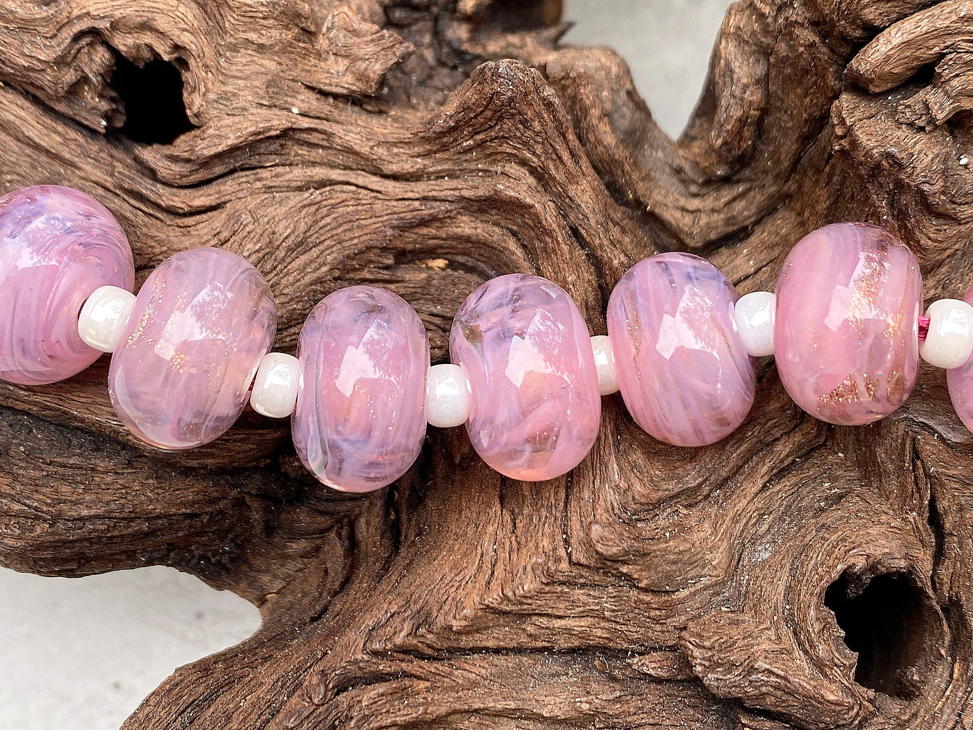 10Pcs Pale Pink Shimmer Lampwork Glass Beads for Jewelry Making - DIY Bracelet, Necklace, Earrings Craft Supplies - Perfect for Boho, Wedding & Gift Projects