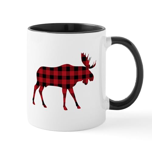 White/Black Inside - Plaid Moose Animal Silhouette Mugs
