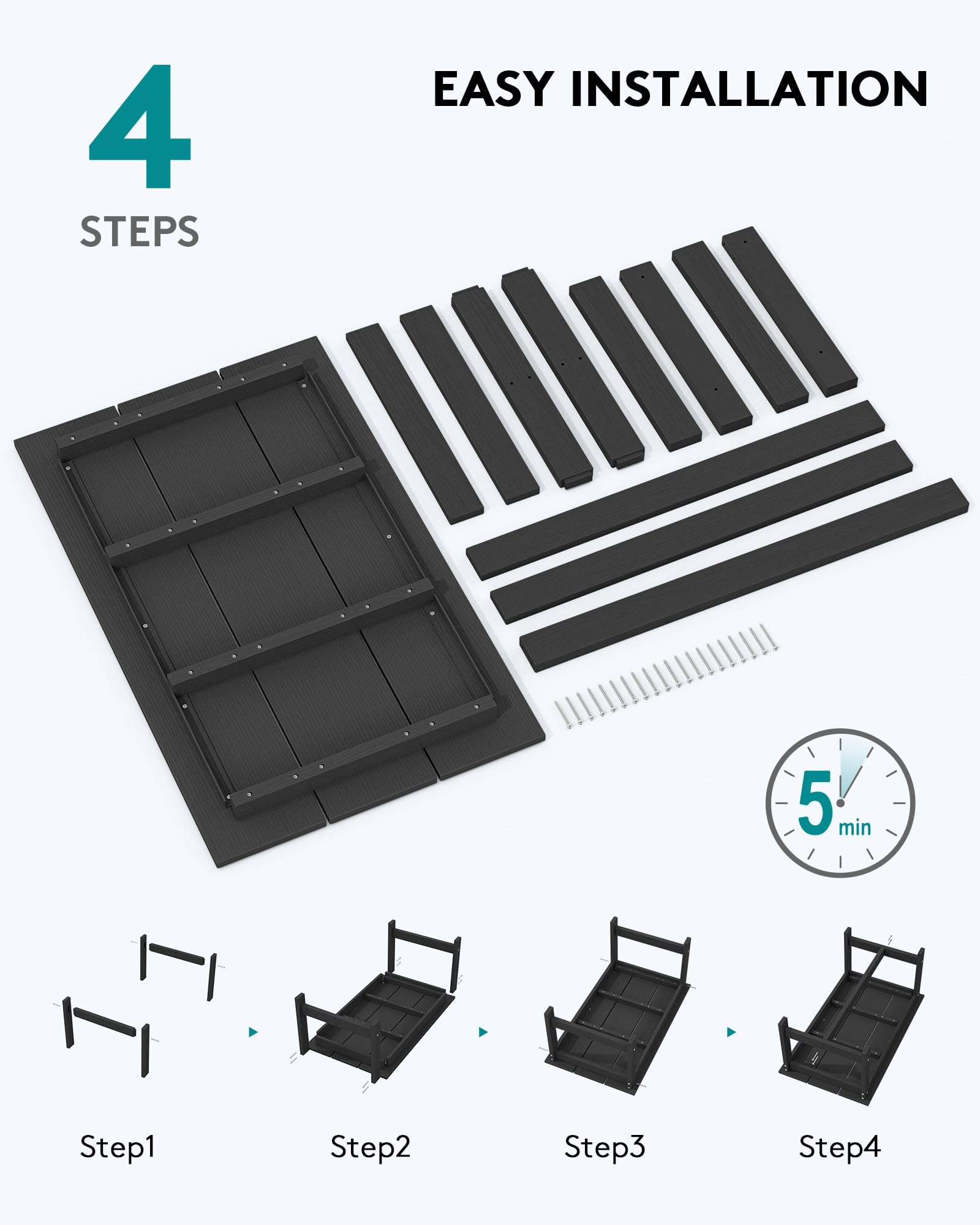 SERWALL HDPE Outdoor Coffee Table - Weatherproof Black Patio Table for Balcony, Deck, Garden & Backyard - Perfect for Relaxing, Entertaining & Outdoor Dining