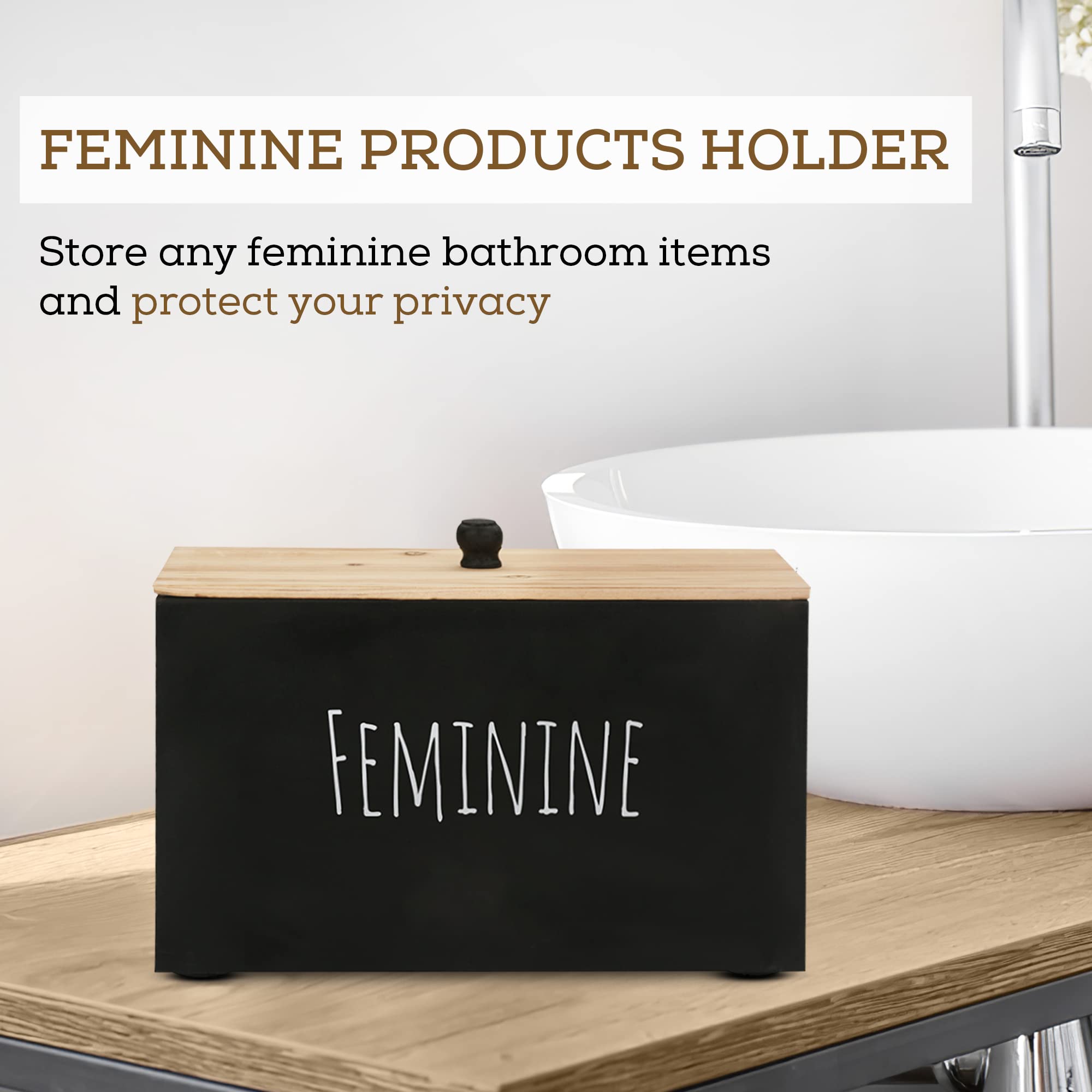 Wooden Tampon Holder for Bathroom - Rustic Farmhouse Decor & Organizer