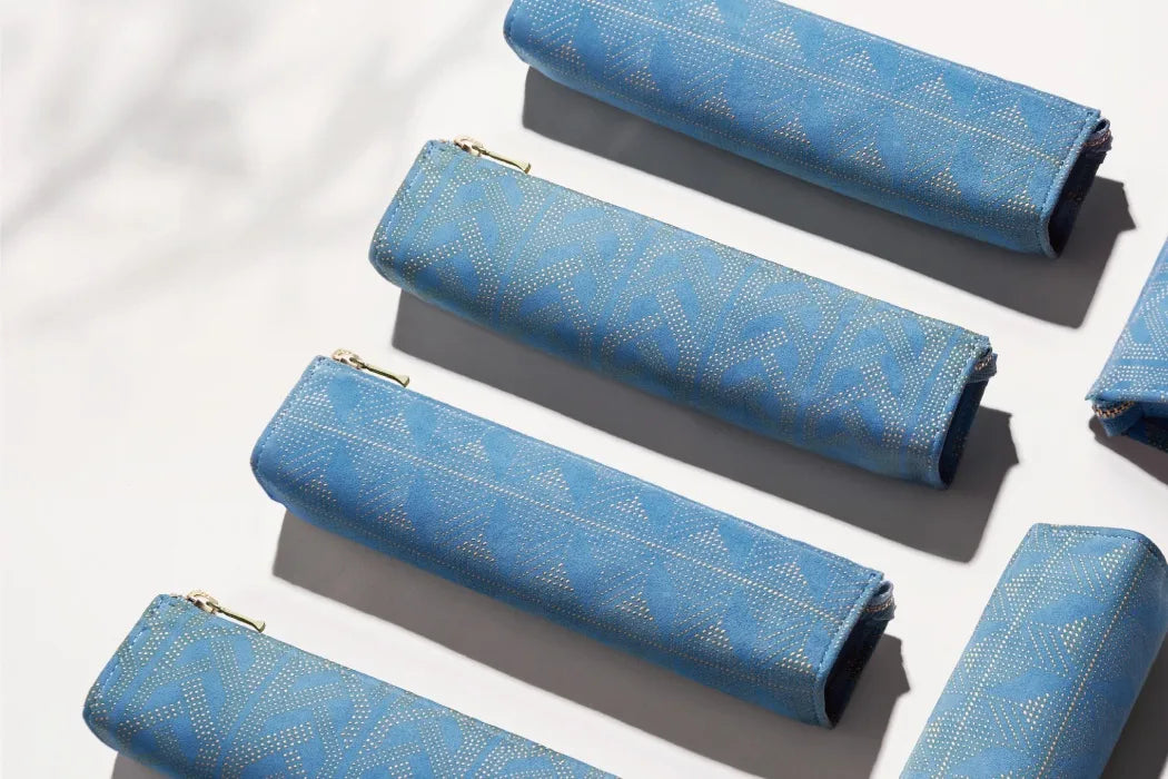Premium Japanese Koshu Inden Deerskin Leather Pencil Case - Handcrafted Antler & Light Blue Design - Authentic Traditional Craft from Japan - Perfect for School, Office & Gift Giving