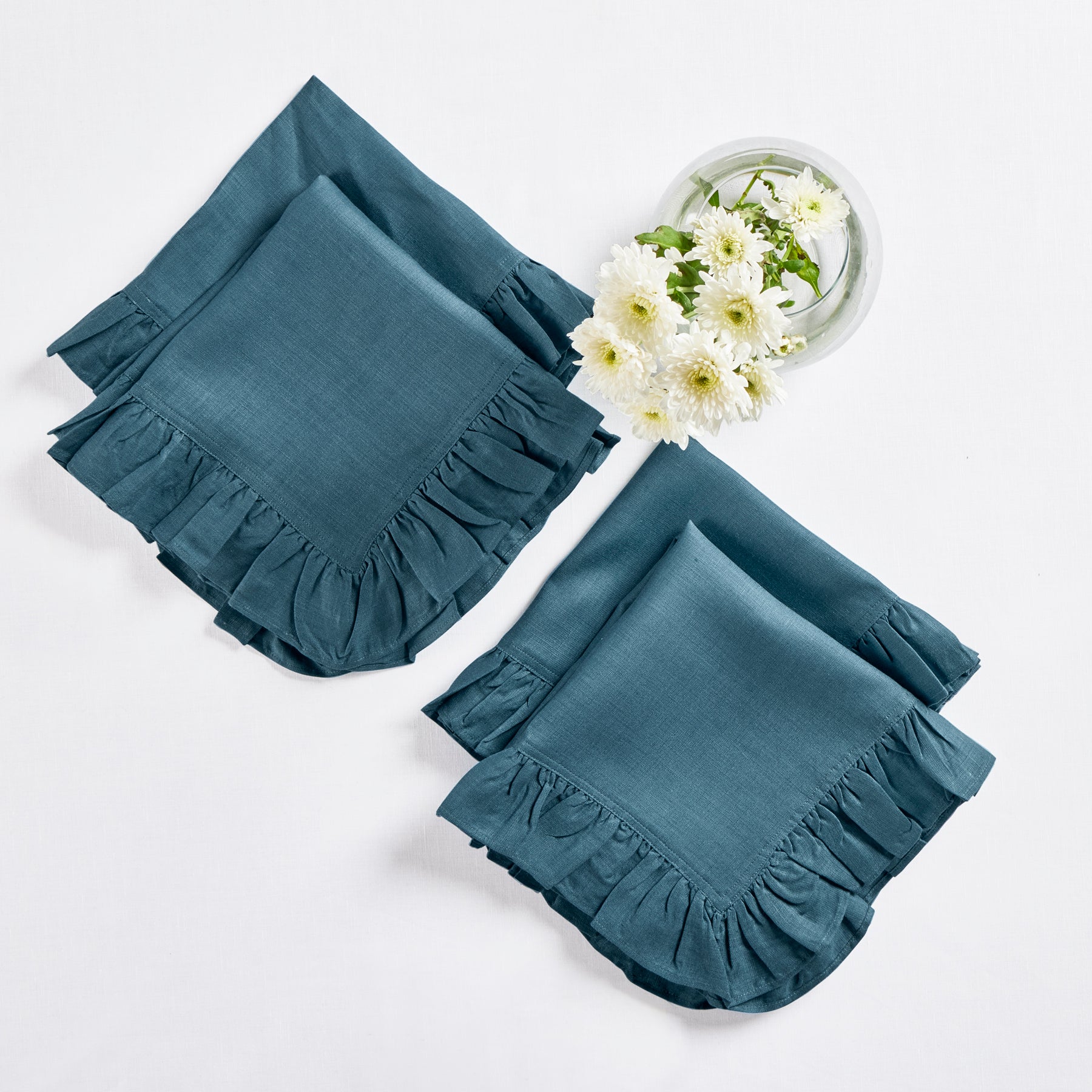Gabrielle Ruffle Napkins Set of 4 - Elegant Cotton Dinner Napkins for Formal Dining, Wedding, and Special Occasions