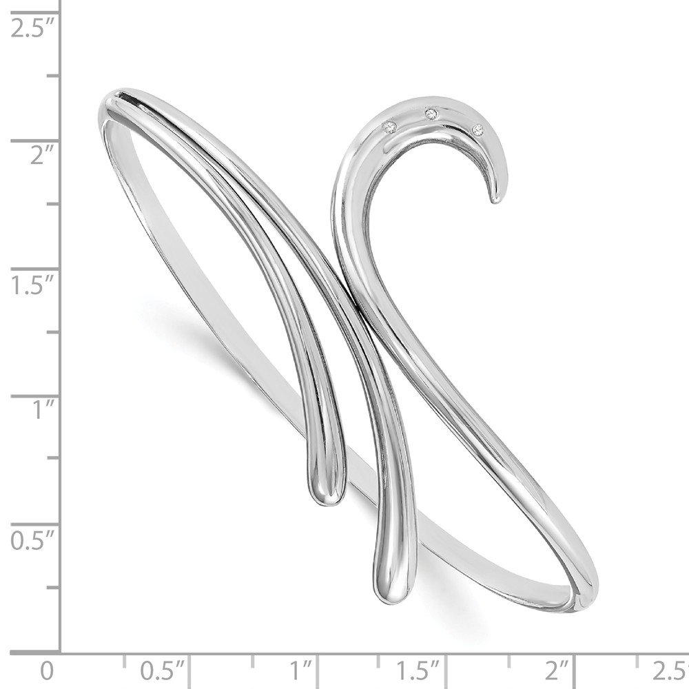 925 Sterling Silver Diamond Swirl Bangle Cuff Bracelet - 0.02ct Genuine Diamond, 7