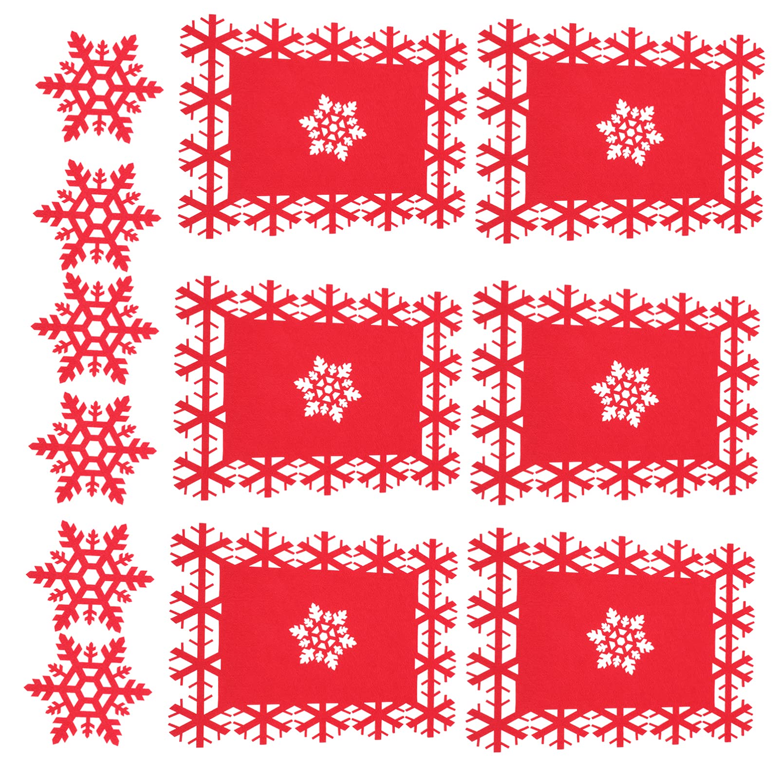 12pcs Christmas Felt Placemats Set - Holiday Bowl Pads & Table Runner for Xmas Dinner Decorations, Red Festive Table Mats with Cup Holder Pads - Perfect for Christmas Parties, Family Gatherings & Holiday Home Decor