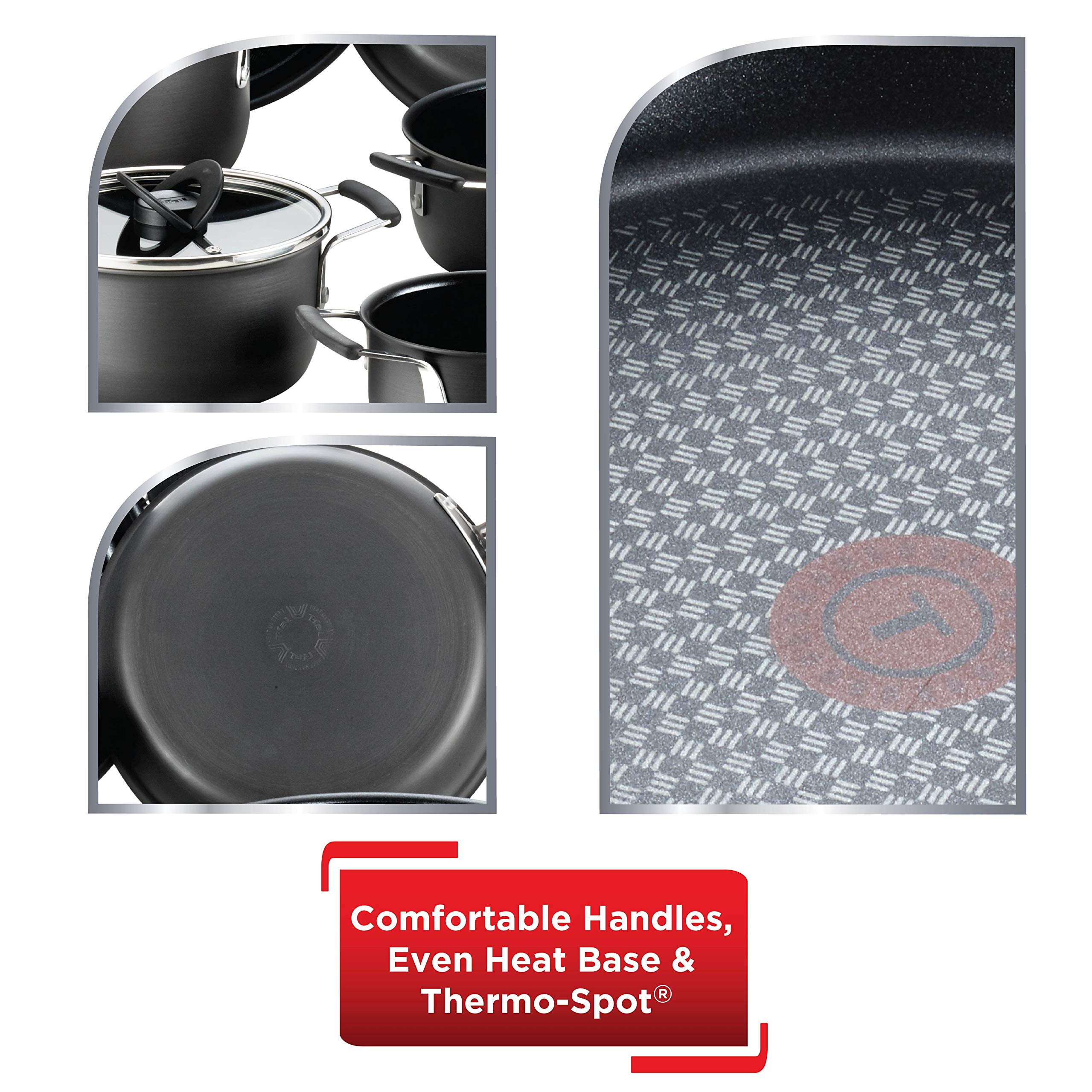 T-fal 12-Piece Hard Anodized Nonstick Cookware Set - Black Pots and Pans with Dishwasher Safe Coating | Perfect for Home Cooking, Professional Kitchens & Gift Giving