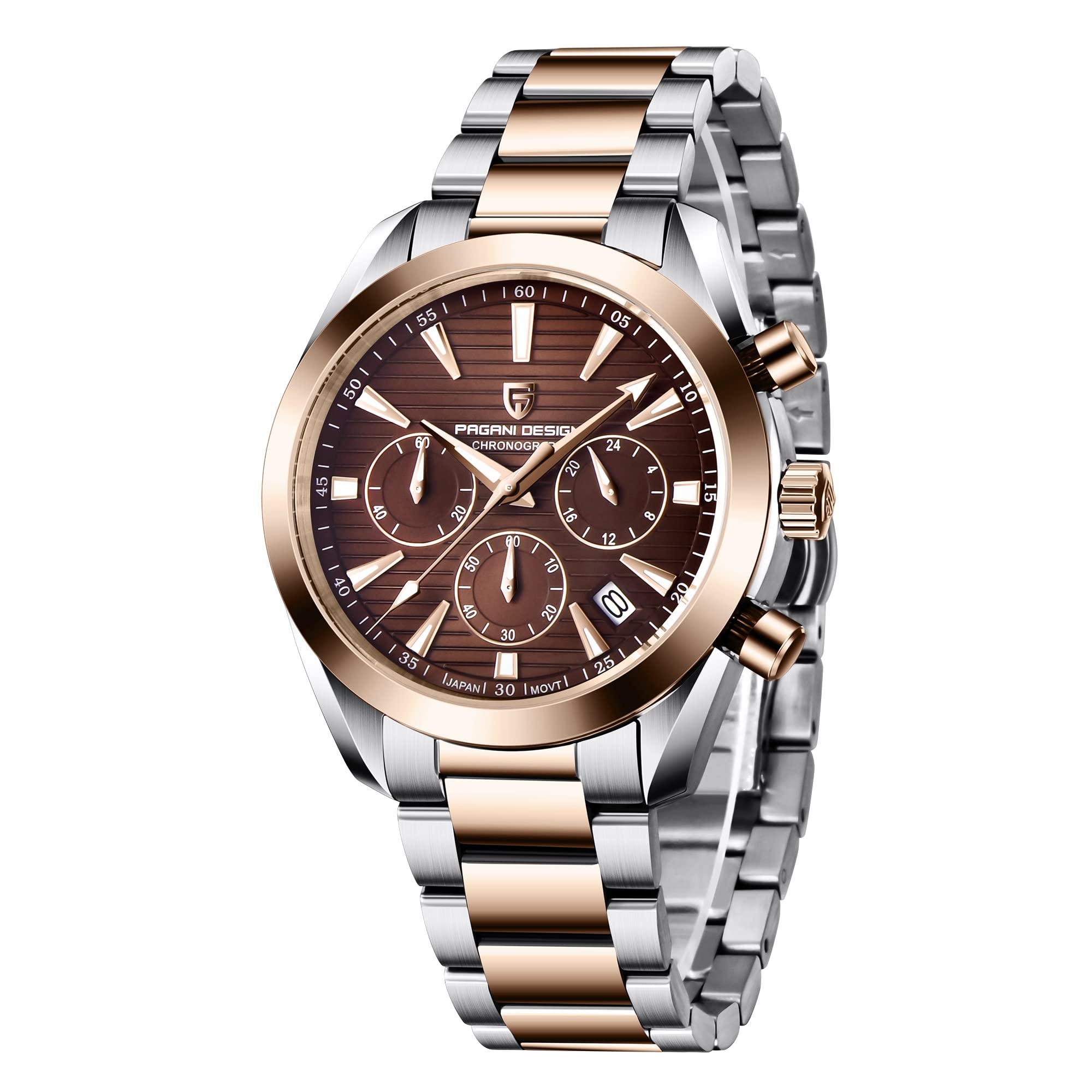 BENYAR Pagani Design Men's Stainless Steel Quartz Chronograph Watch - Waterproof Analog Business Wristwatch for Men (Model PD-1712) | Perfect Gift for Him, Office Wear, Formal Events & Daily Use