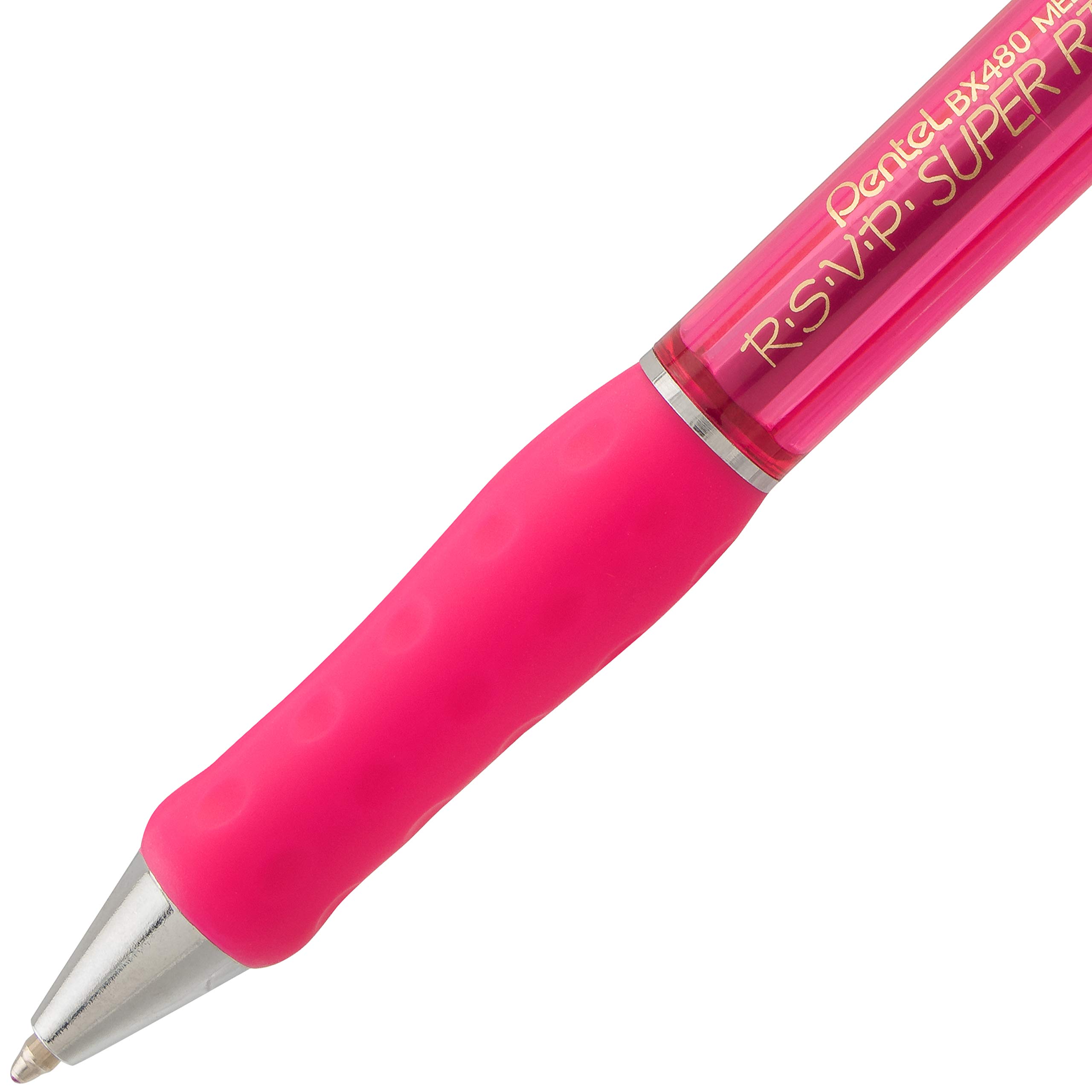 Pentel RSVP Super RT Ballpoint Pens - 1.0mm Medium Point, Smooth Writing Pink Ink, 12-Pack (BX480-P) - Perfect for Office, School & Everyday Use