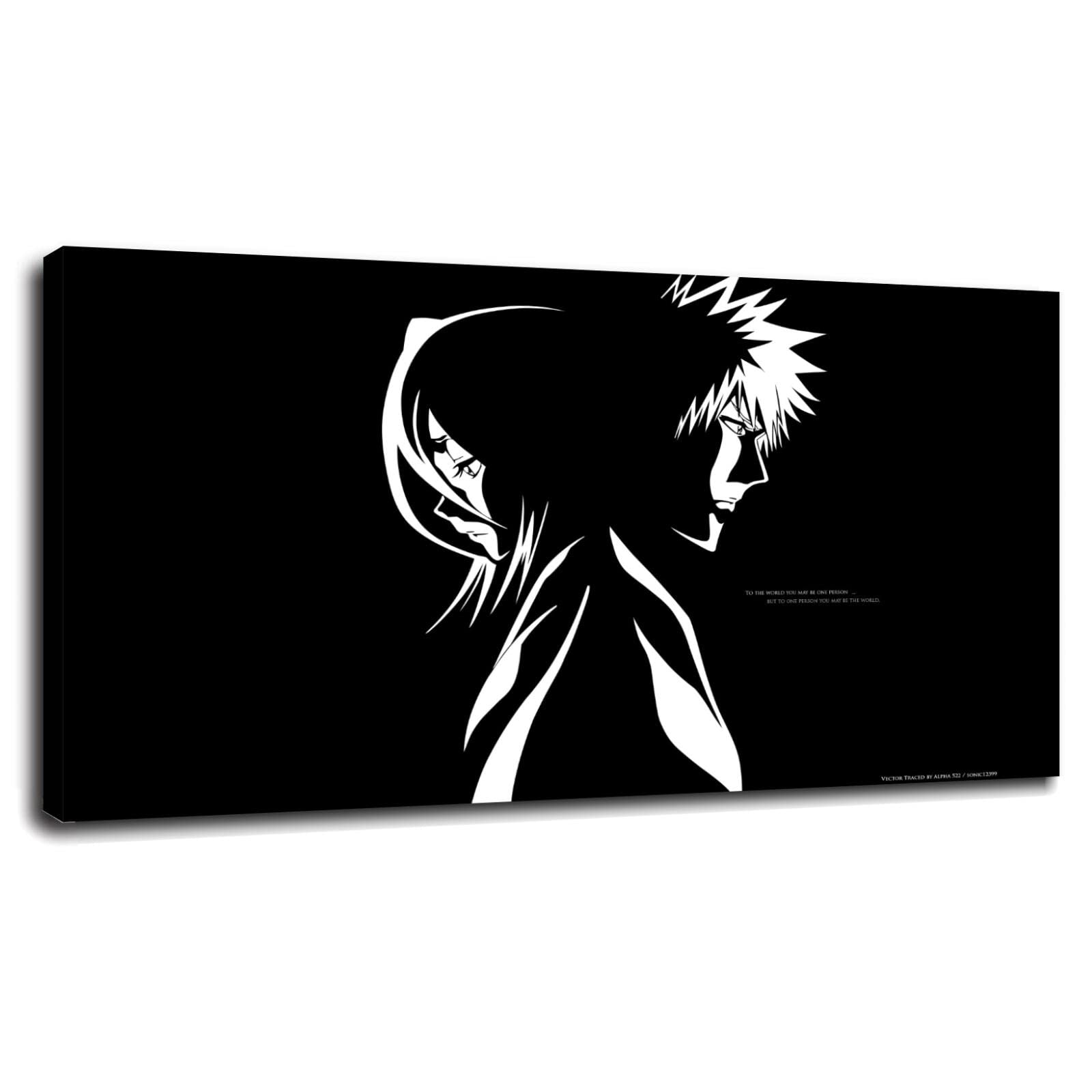 Anime Vectors Poster - Kuchiki Rukia & Kurosaki Ichigo Canvas Prints - Bleach Wall Art for Home, Office & Bedroom Decor - Framed 36x20 Inches - Perfect for Anime Fans & Japanese Pop Culture Enthusiasts