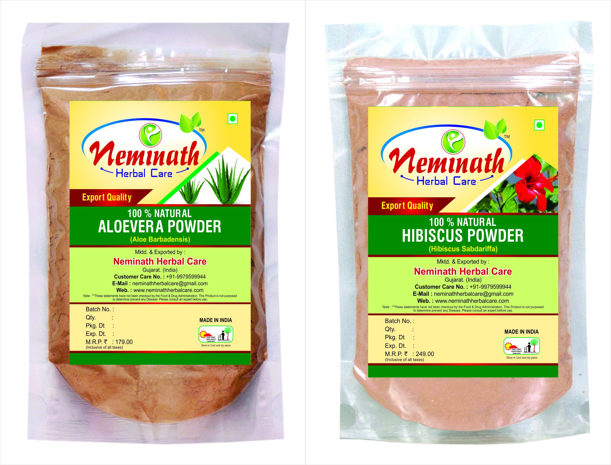 100% Natural Aloe Vera & Hibiscus Flower Powder - Neminath Herbal Care (Pack of 2, 200g) for Hair Growth, Skin Care & DIY Beauty Recipes