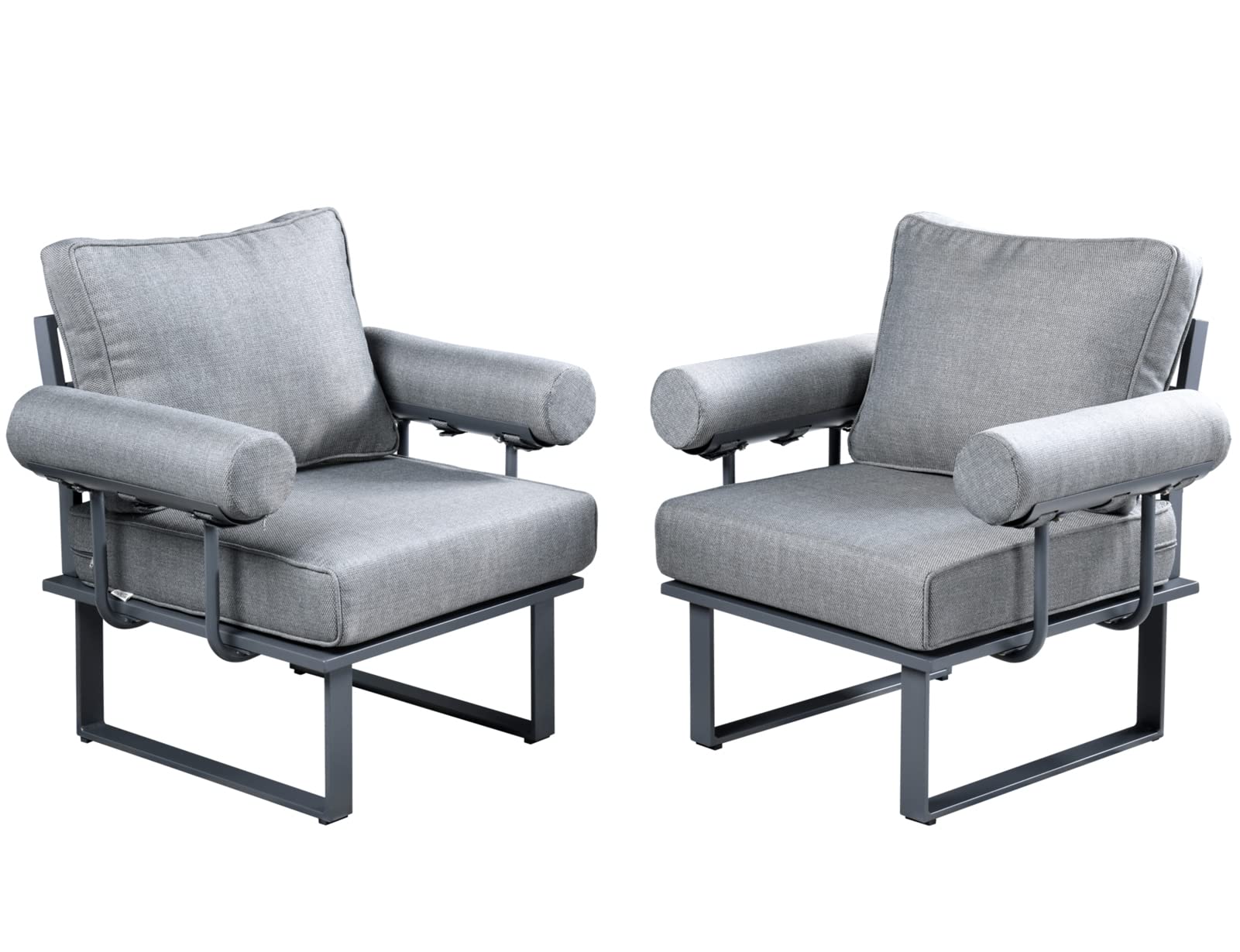 Ovios 2-Piece Patio Furniture Set - Outdoor Aluminum High Back Chairs with Thick Cushions, Black-Grey Conversation Set for Yard, Porch & Deck | Perfect for Backyard Relaxation, Garden Lounging & Outdoor Entertaining
