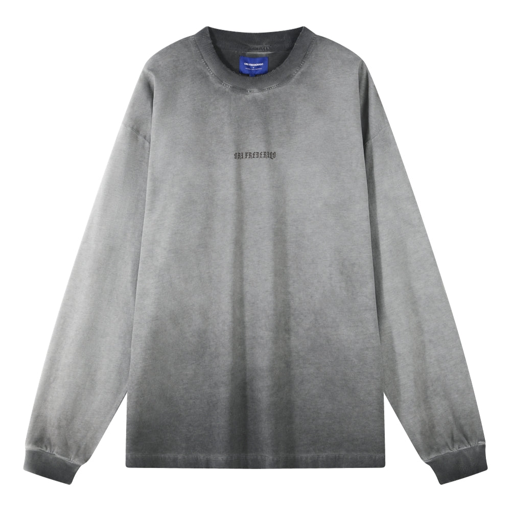 ORI Frederiqo Overdyed Printed Long Sleeve T-Shirt - Grey | Vintage Washed Cotton Tee for Men | Perfect for Casual Wear & Street Style Fashion