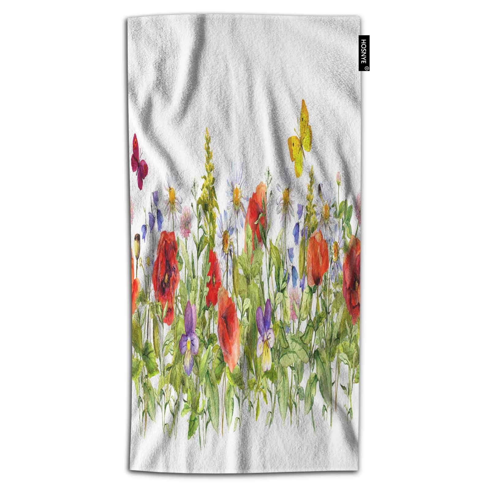 Premium HOSNYE Meadow Flowers Hand Towel - Floral Watercolor Design, Soft & Absorbent for Bathroom, Kitchen, Spa, Gym, Yoga & Beach | Decorative & Functional Face Towel for Home & Travel