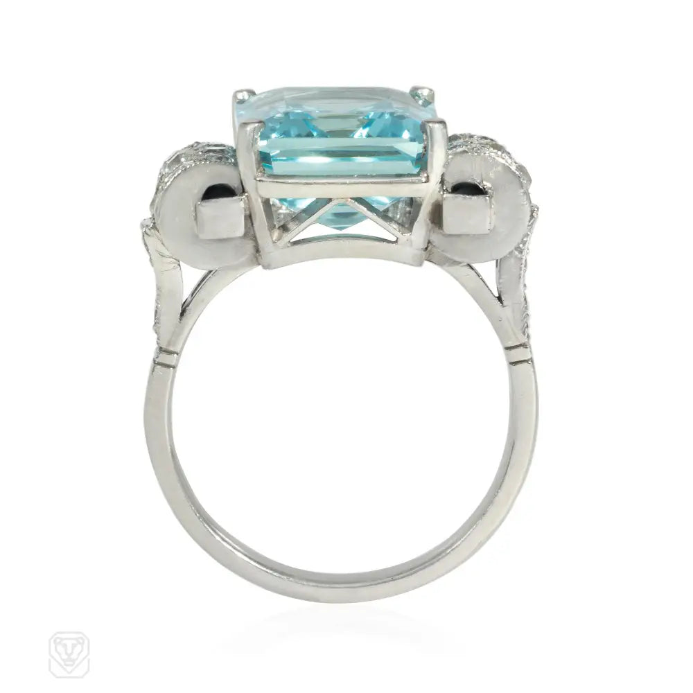 Art Deco Onyx, Diamond & Aquamarine Vintage Ring – Elegant Statement Jewelry for Weddings, Parties & Special Occasions