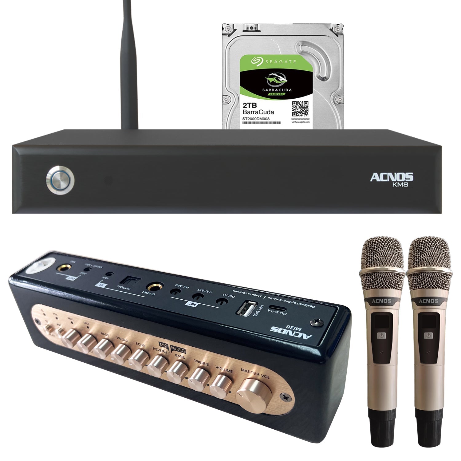 ACNOS KM 8 Professional Karaoke Machine with Mi 30s Bluetooth Mixer & 2 Wireless Microphones - Complete Home Karaoke System for Parties, Family Gatherings & Entertainment