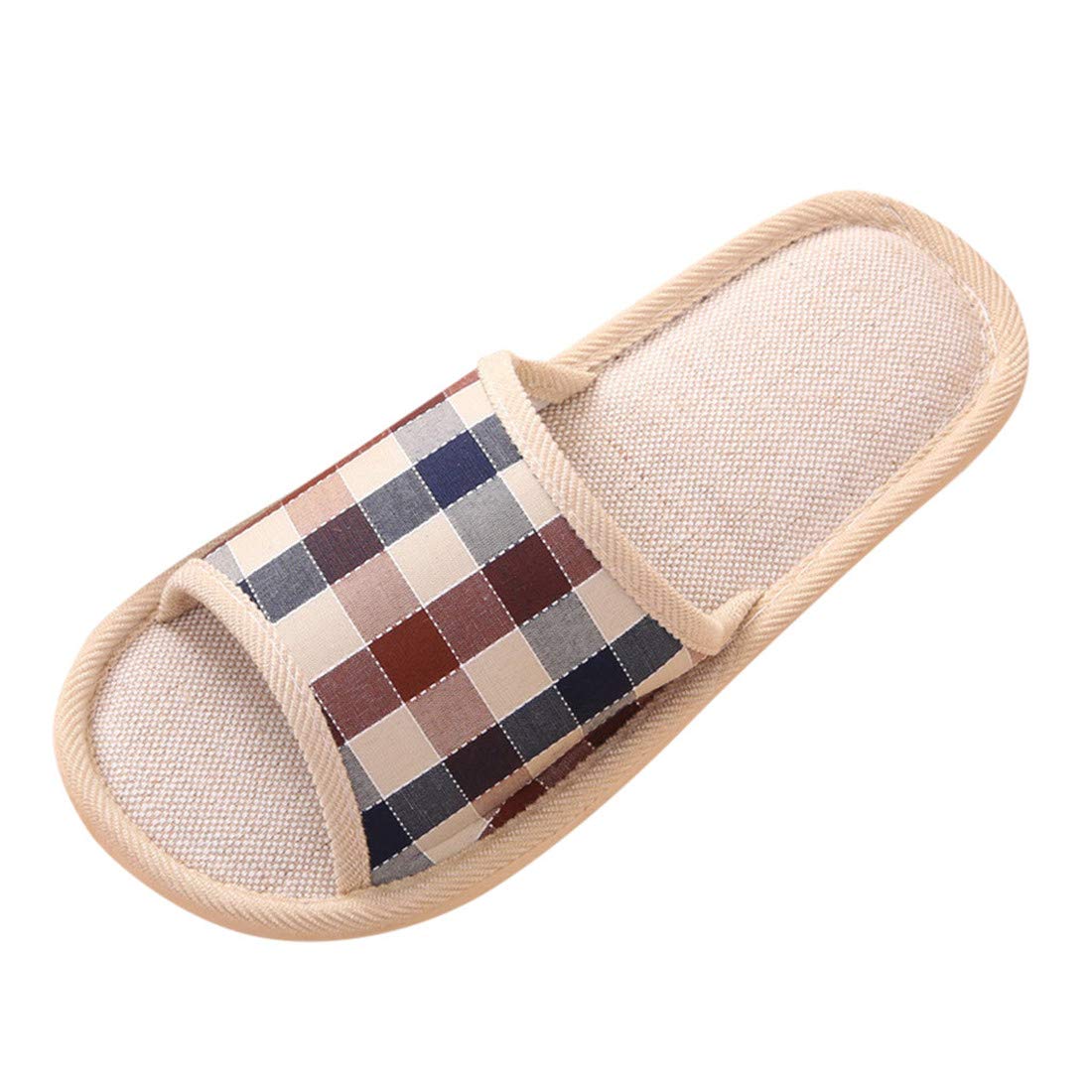 Men's Couples Gingham Flax Slippers - Comfortable Casual Indoor House Shoes for Home, Lounge & Relaxation - Breathable Flat Slippers for Men & Women - Perfect for Cozy Evenings, Family Time & Spa Days