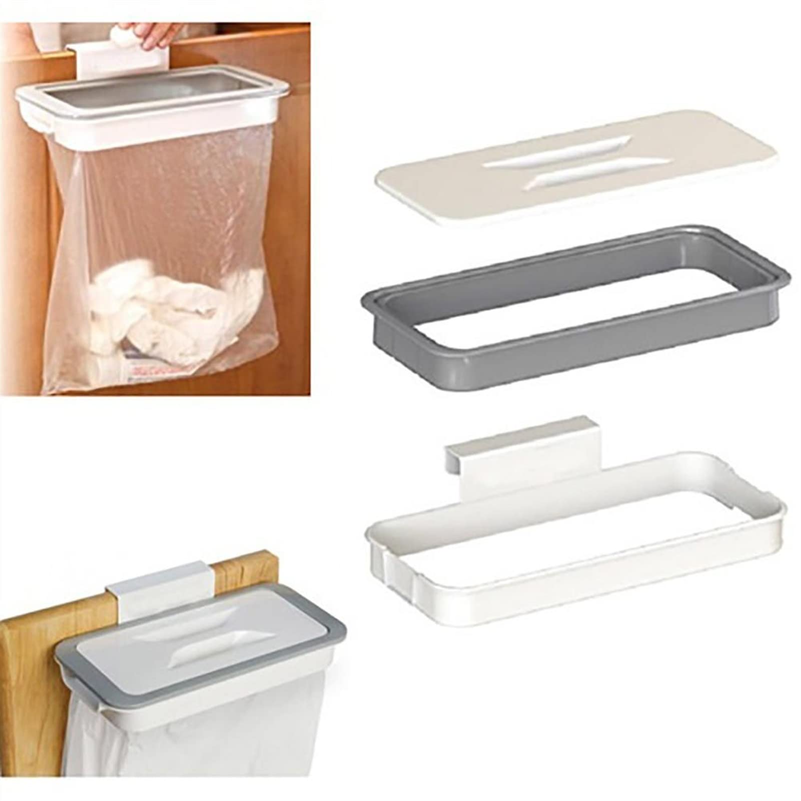 TOMYEUS 3-Piece Hanging Trash Can Set - Under Cabinet Door Mounted Waste Bin for Kitchen & Bathroom - Space Saving Garbage Storage Holder for Small Spaces - Perfect for Apartments, RVs, and Dorm Rooms