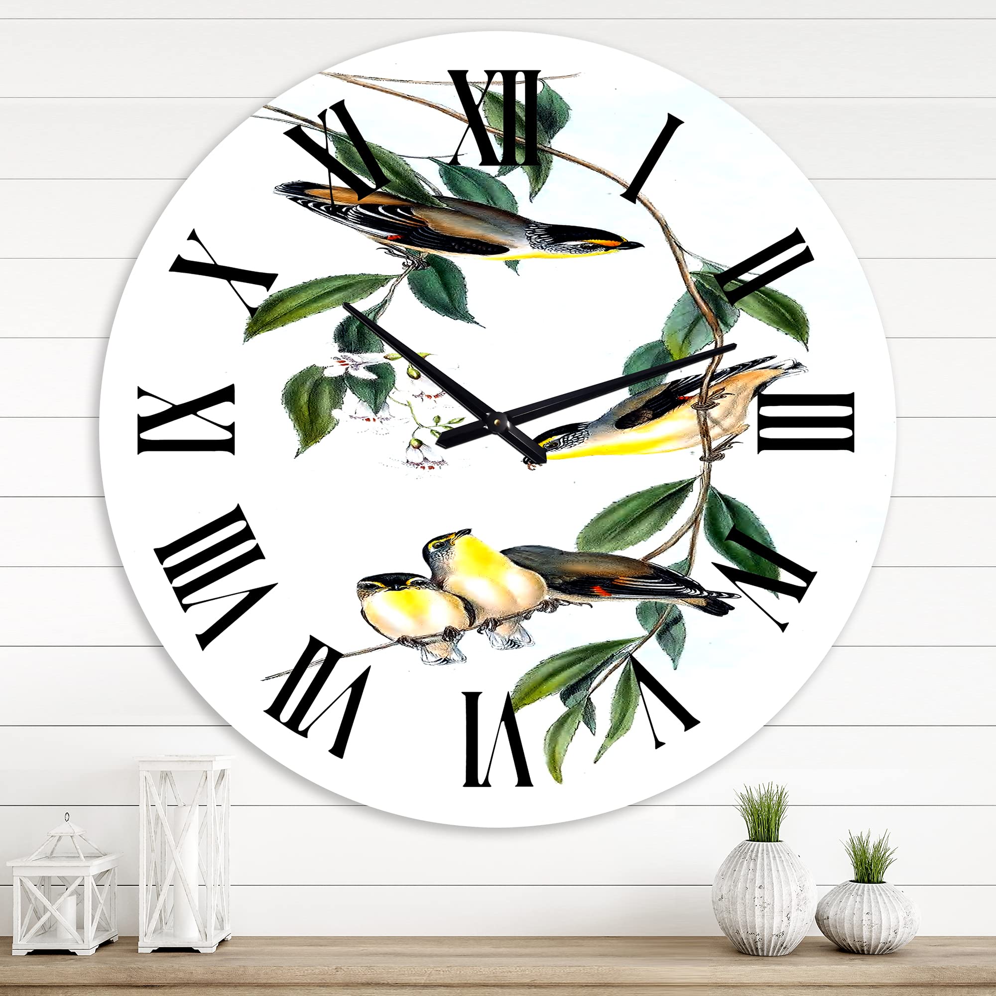 Vintage Bird III Traditional Wall Clock - Large Landscape & Nature Design for Bedroom Decor | Perfect for Home, Office & Living Room Wall Art