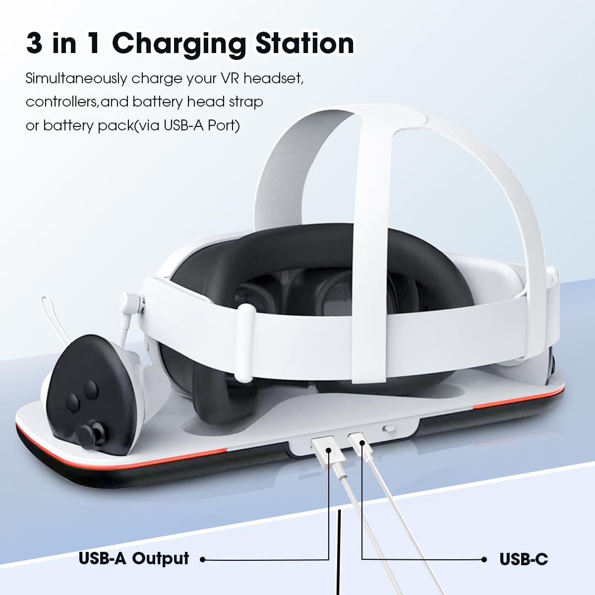 Moginno Magnetic Charging Dock for Meta Quest 3S/3 - VR Headset & Controller Charging Station with LED Indicator, 2 Rechargeable Batteries & Display Stand (White) - Perfect for Gaming, VR Entertainment & Device Organization