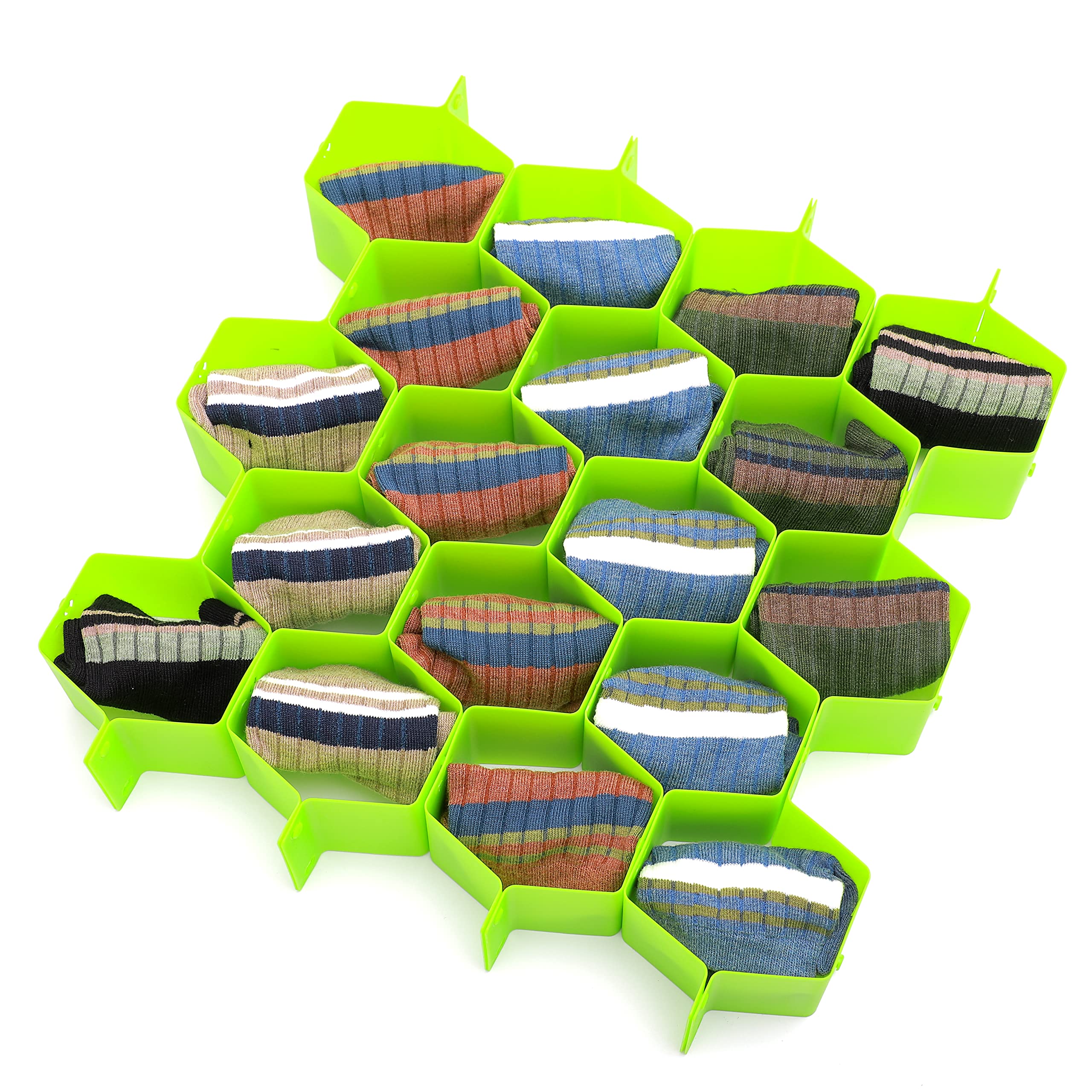 8Pcs Honeycomb Drawer Organizers Adjustable Storage Box for Underwear Socks Bras - 18 Slots Green Closet Organizer for Ties Belts Scarves | Bedroom Dresser & Closet Storage Solution
