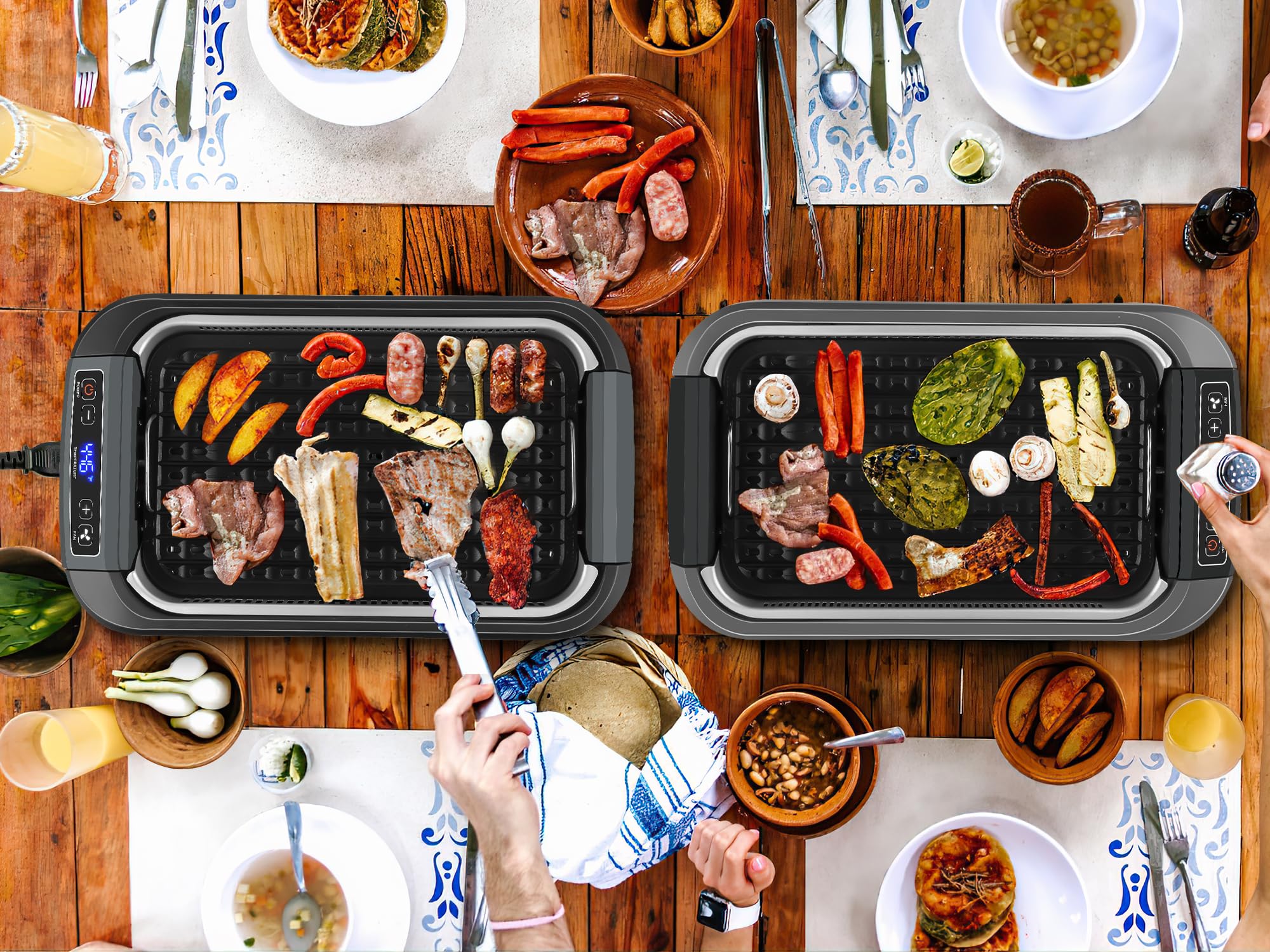 CUSIMAX 1500W Electric Smokeless Indoor Grill with Non-Stick Removable Plates, Korean BBQ Grill with LED Display & Tempered Glass Lid – Perfect for Home Cooking, Family Gatherings & Healthy Meals