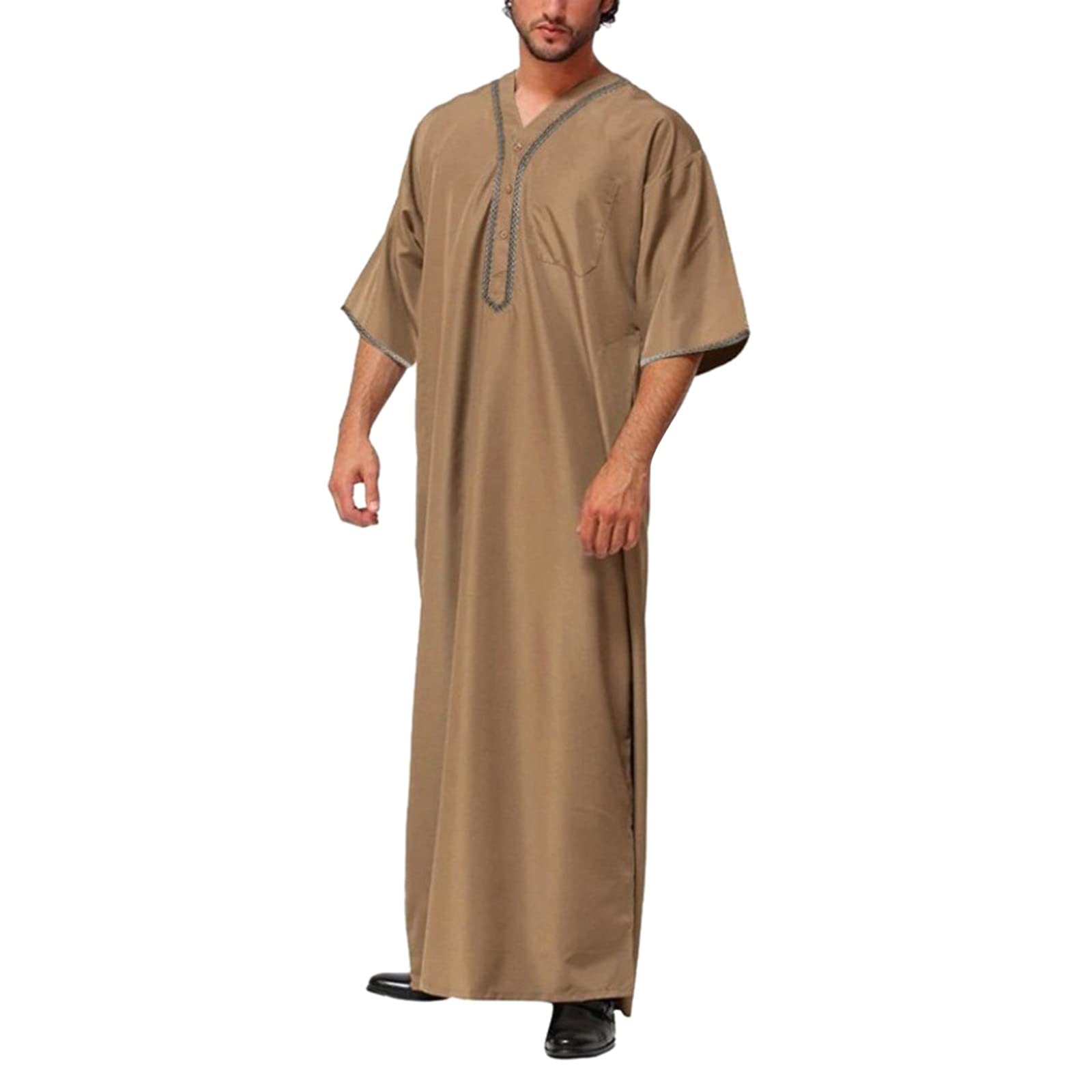 Men's Arab Dubai Robe - Loose Muslim Button Shirt for Casual Wear & Travel