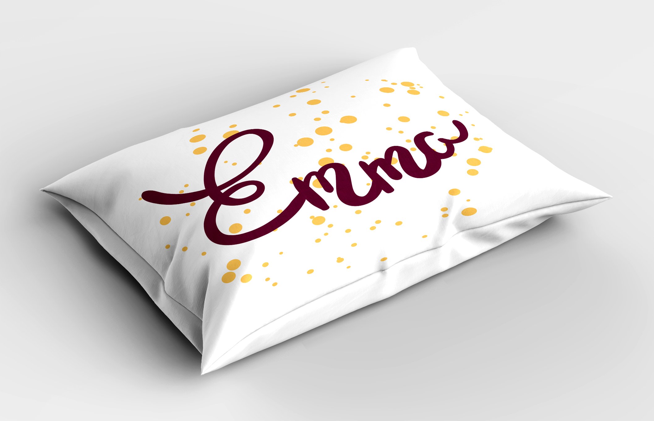 Ambesonne Emma Decorative Pillow Sham - Handwritten Letters & Swirls Print on Plain Background, Standard Size 26